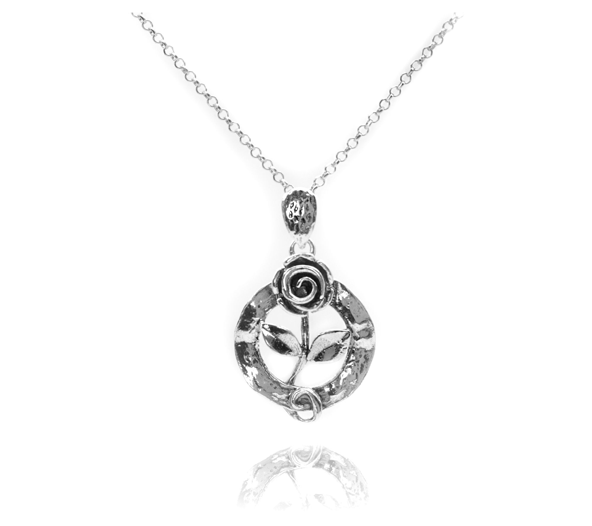 Or Paz Sterling Silver Rose Pendant w/ Chain