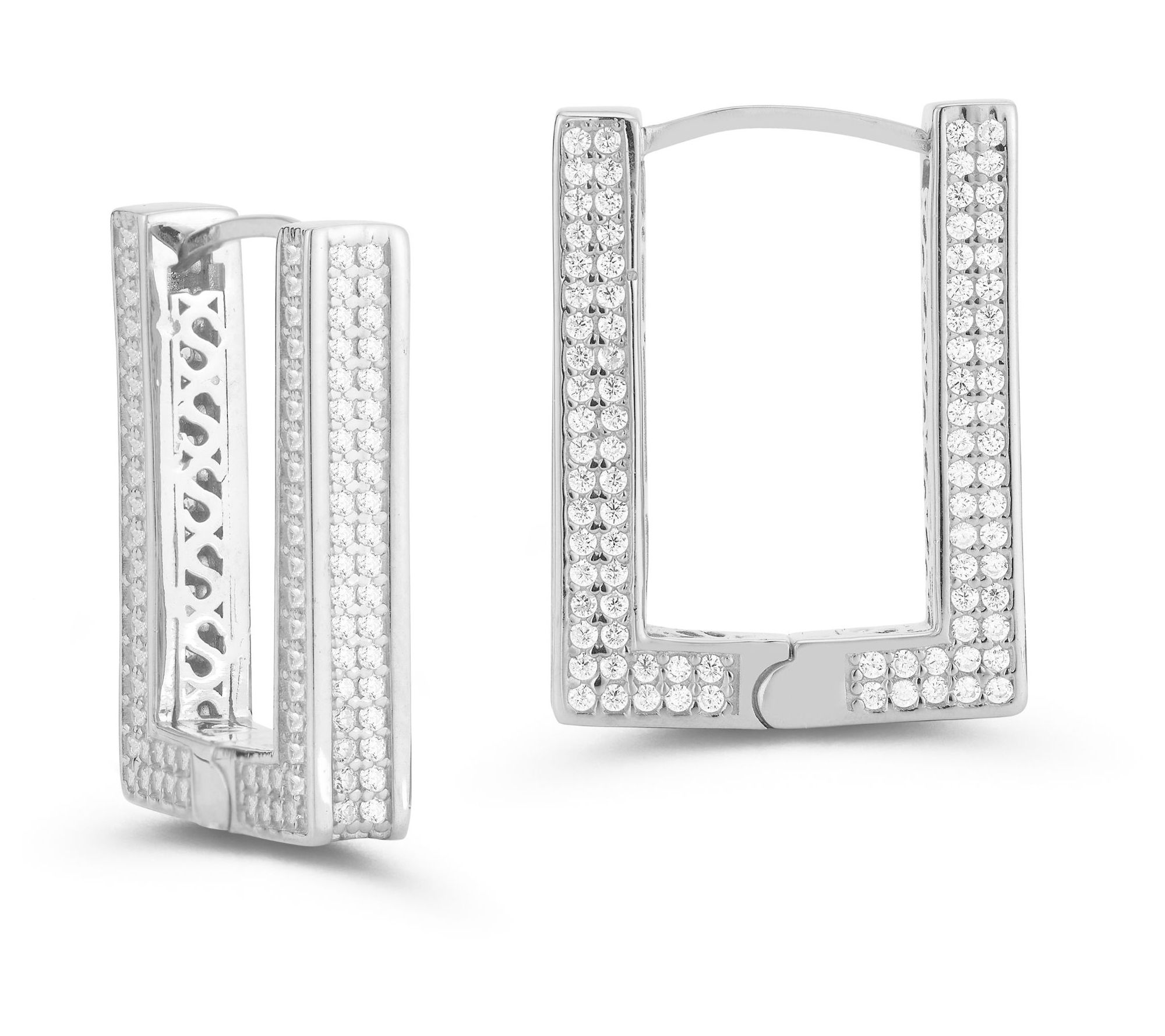 Sterlina Silver 1" Rectangle Huggie Hoop Earrri ngs, Sterling