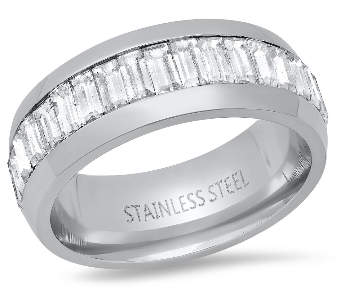 Steel By Design Men's Cubic Zirconia Baguette Band Ring