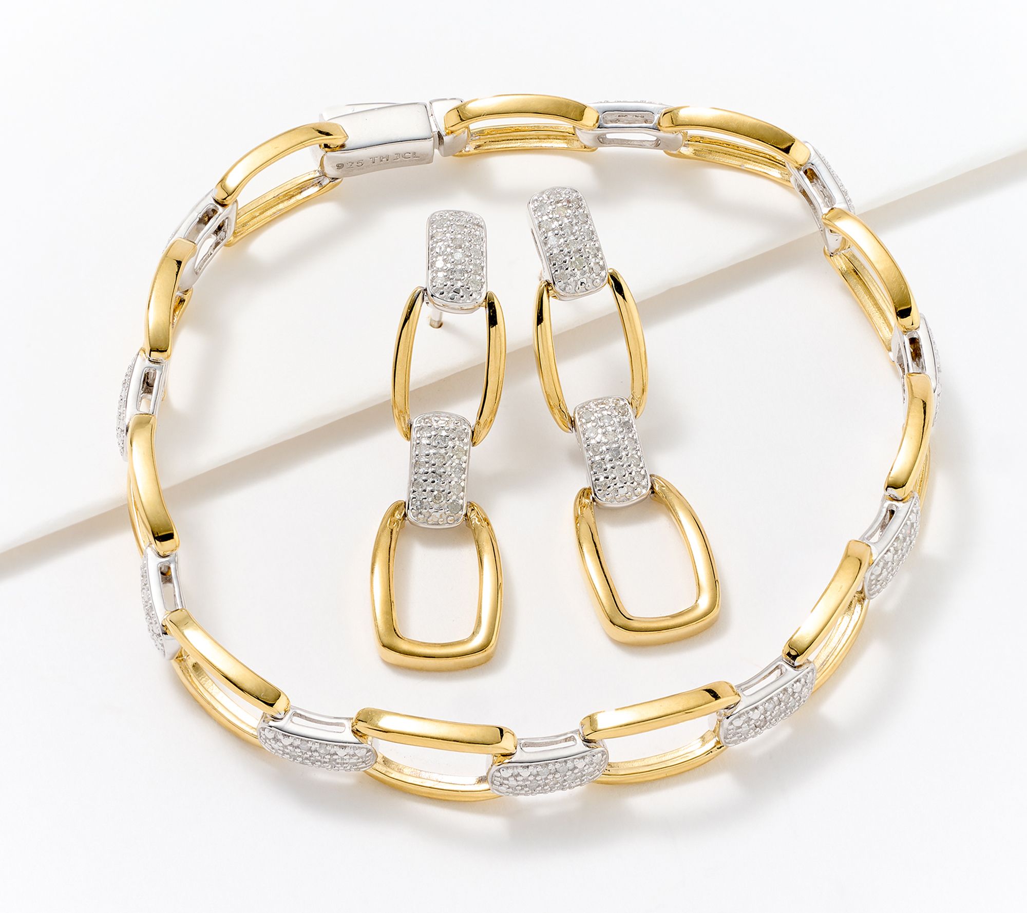 Accents by Affinity Two-Tone Pave Link Earrings, 0.25 cttw