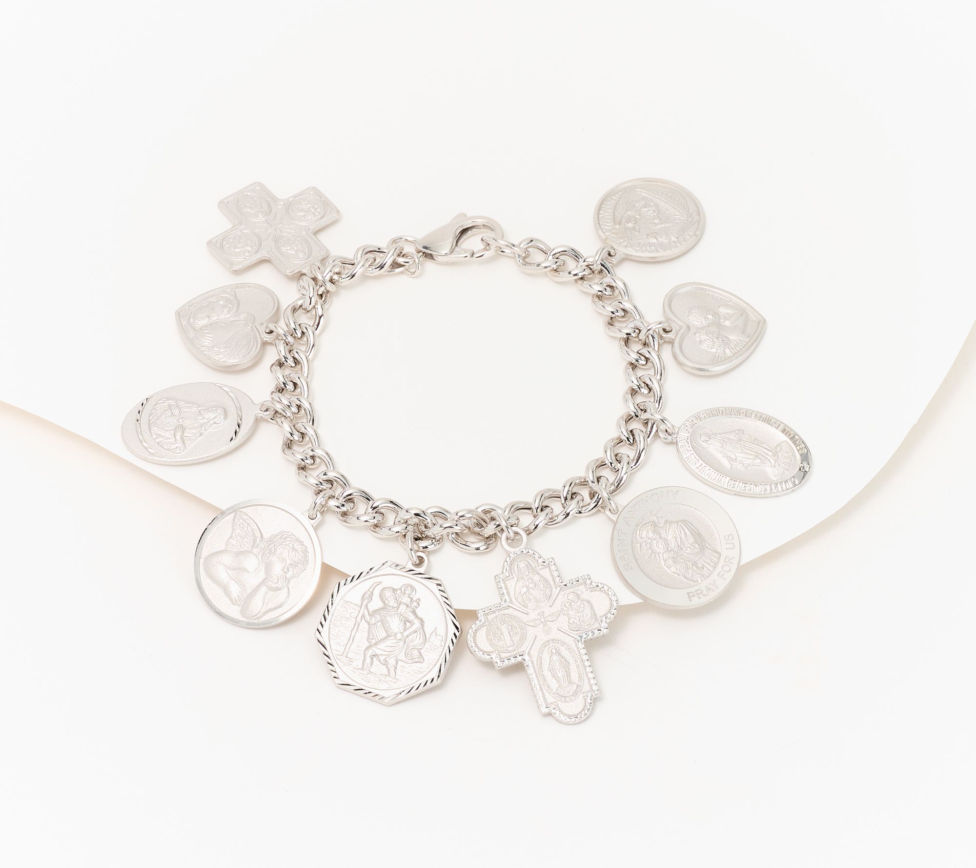 David Markstein Sterling Silver Multi Charm Curb Link Bracelet