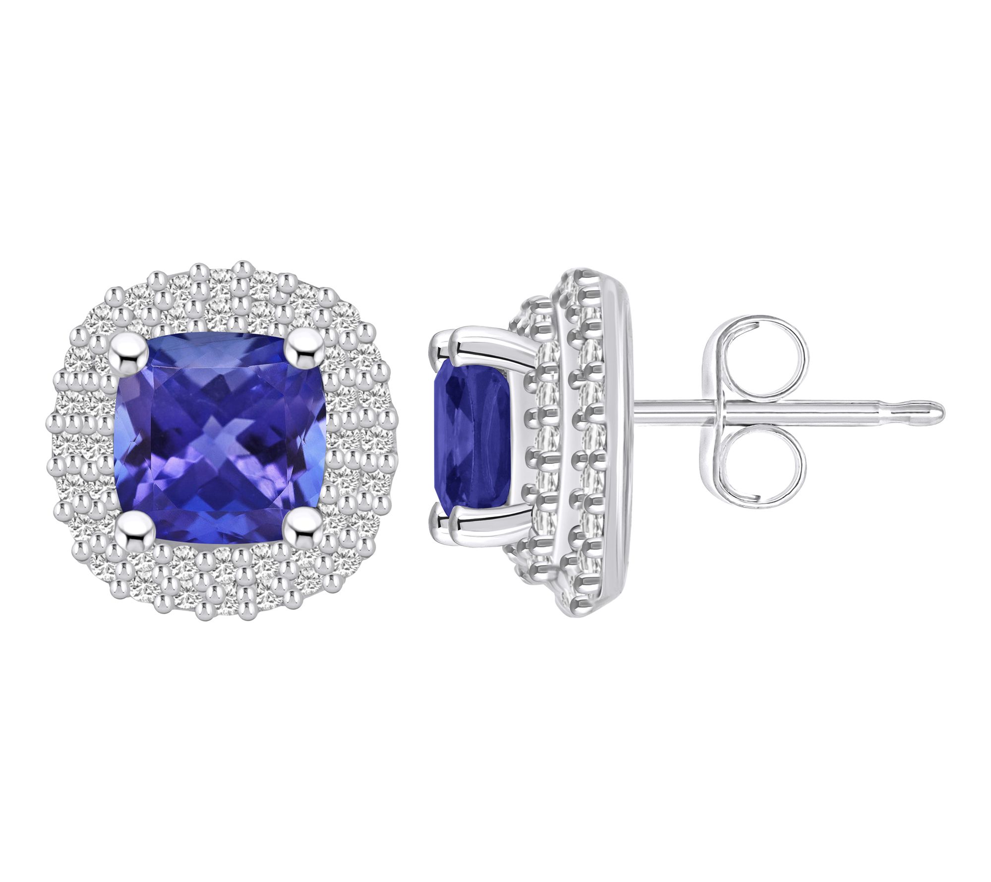 Affinity Gems Cushion Tanzanite & Diamond Halo Earrings, 14K