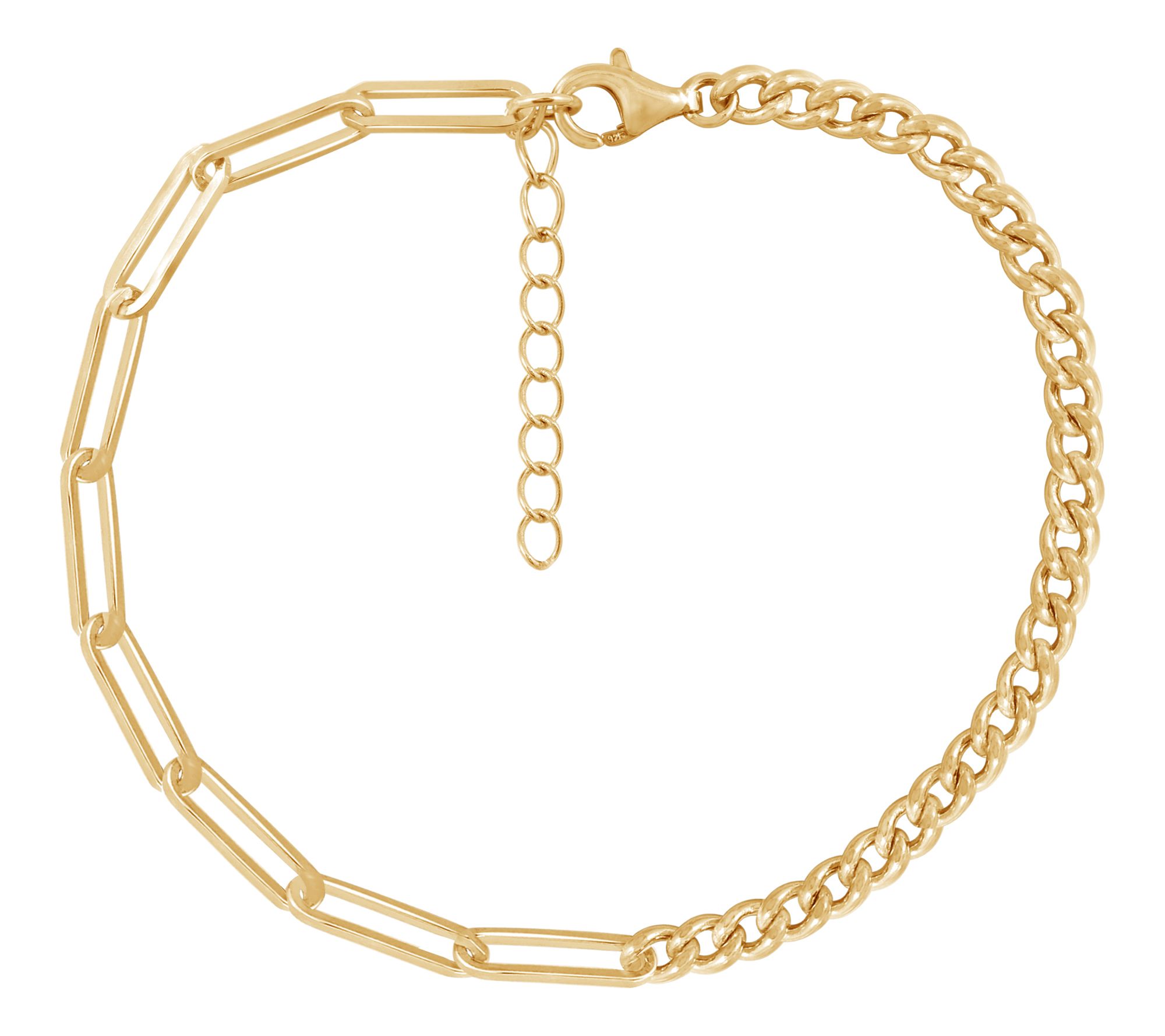 14K Gold Plated Paperclip & Curb Chain Bracelet