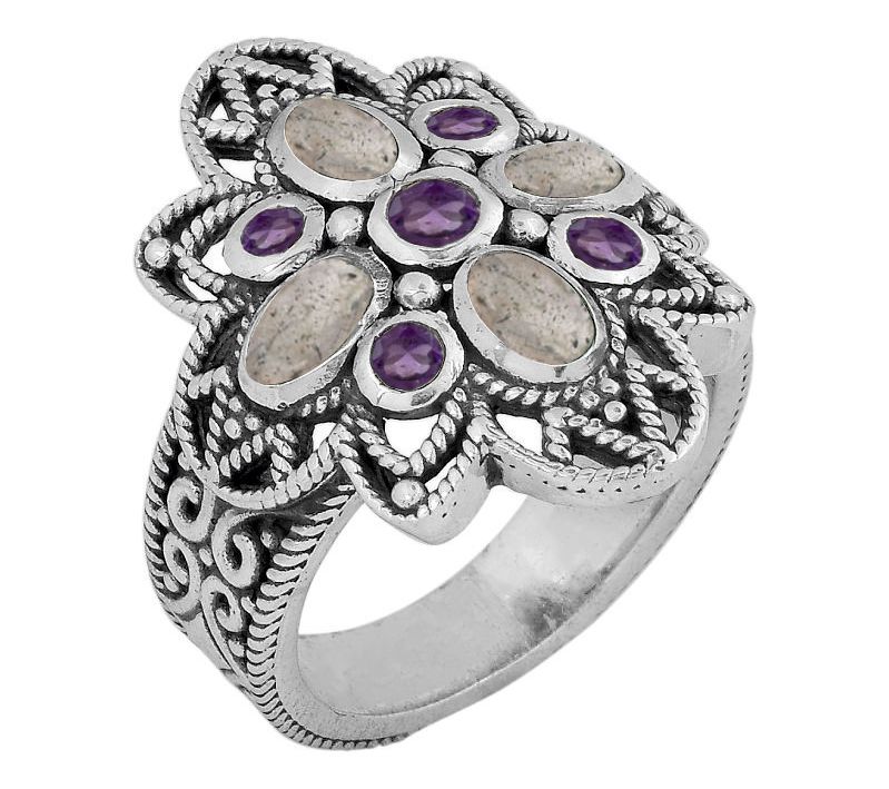 Artisan Crafted Sterling Silver Multi-GemstoneCluster Ring