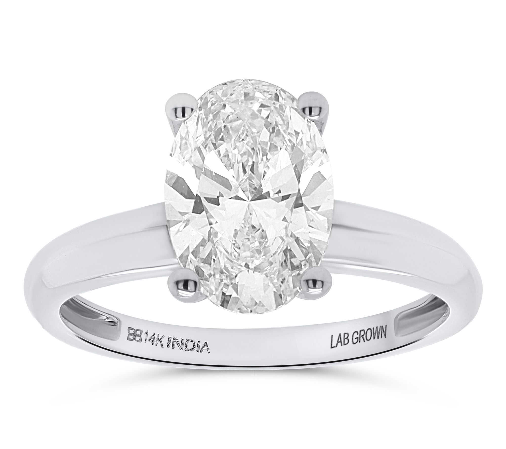 Fire Light 4.00 Cttw Lab Grown Oval Cut Solitai Re Ring 14K Size 8 White