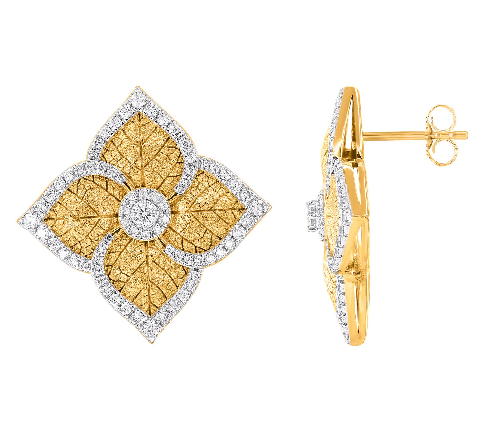 Affinity Diamonds 1.00 cttw Floral Button Earrings, 14K Gold