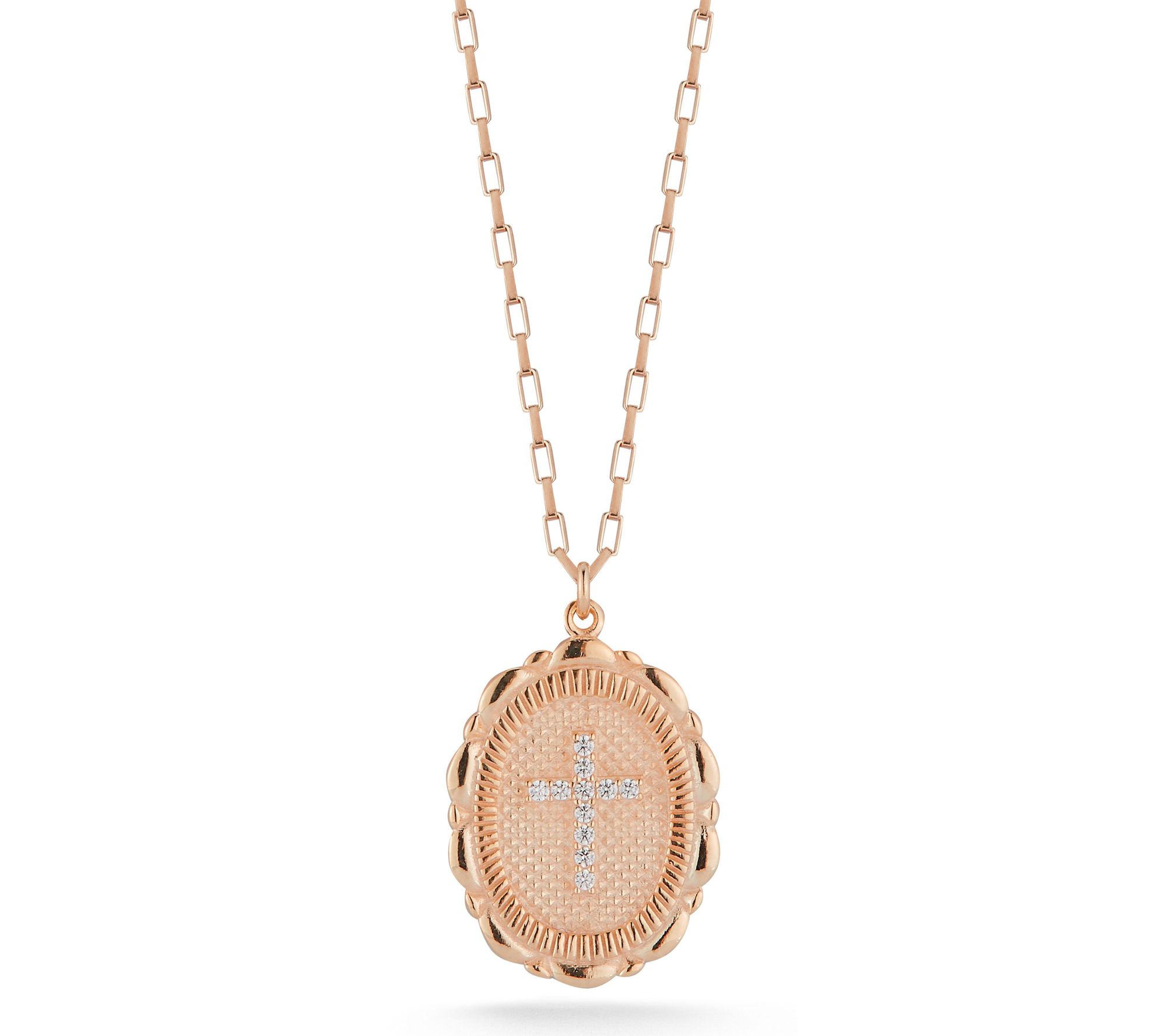 Sterlina Silver Oval Cross Pendant w/ Chain, Sterling