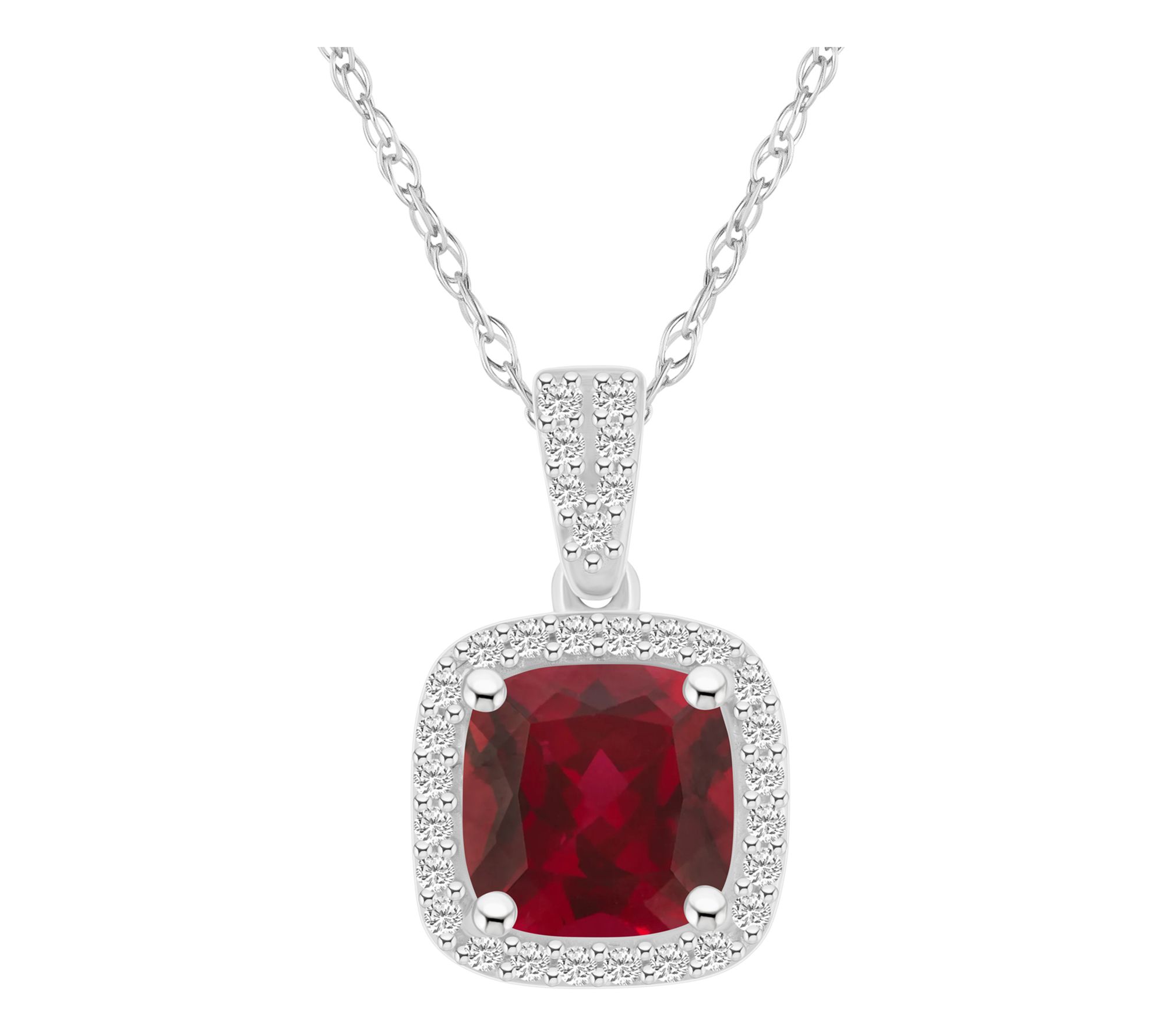 Affinity Gems Cushion Created Gemstone Halo Necklace, 10K