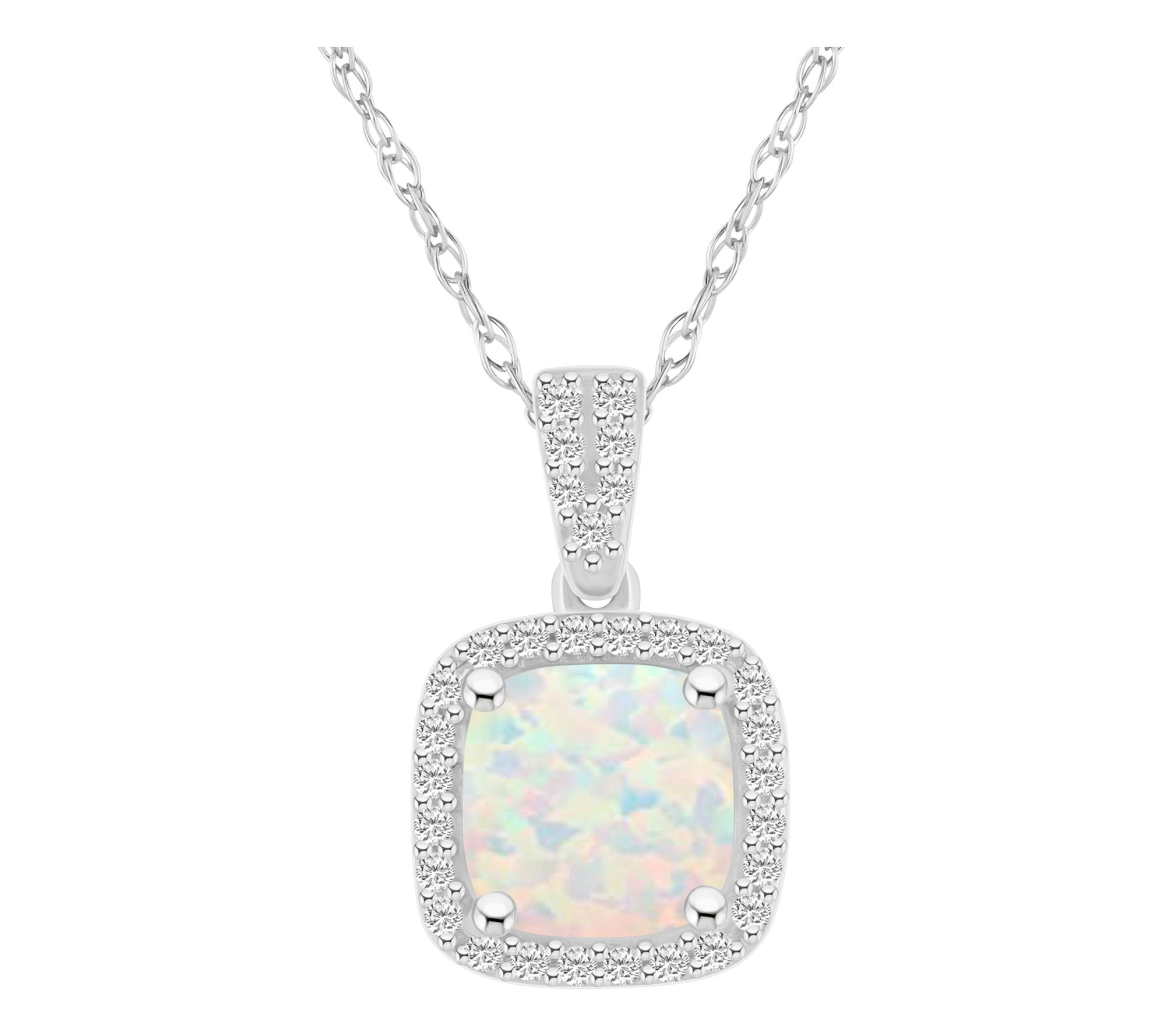 Affinity Gems Cushion Created Gemstone Halo Necklace, 10K