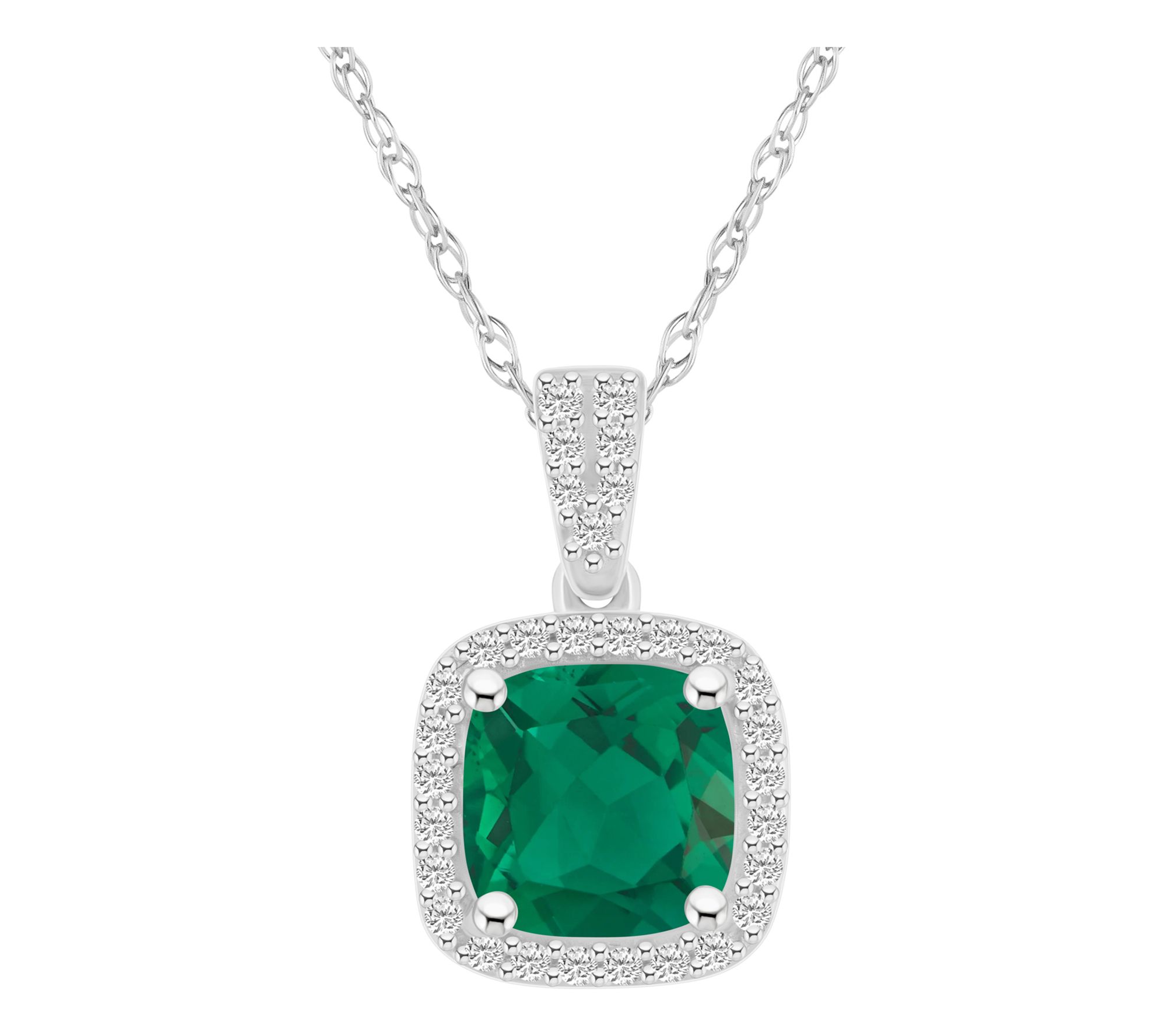 Affinity Gems Cushion Created Gemstone Halo Necklace, 10K