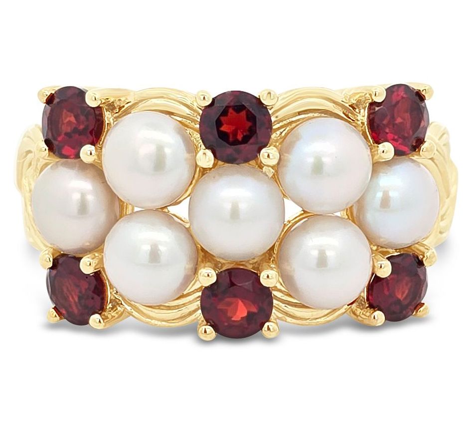 Ariva 18K Gold Clad Cultured Pearl & Garnet Newport Ring