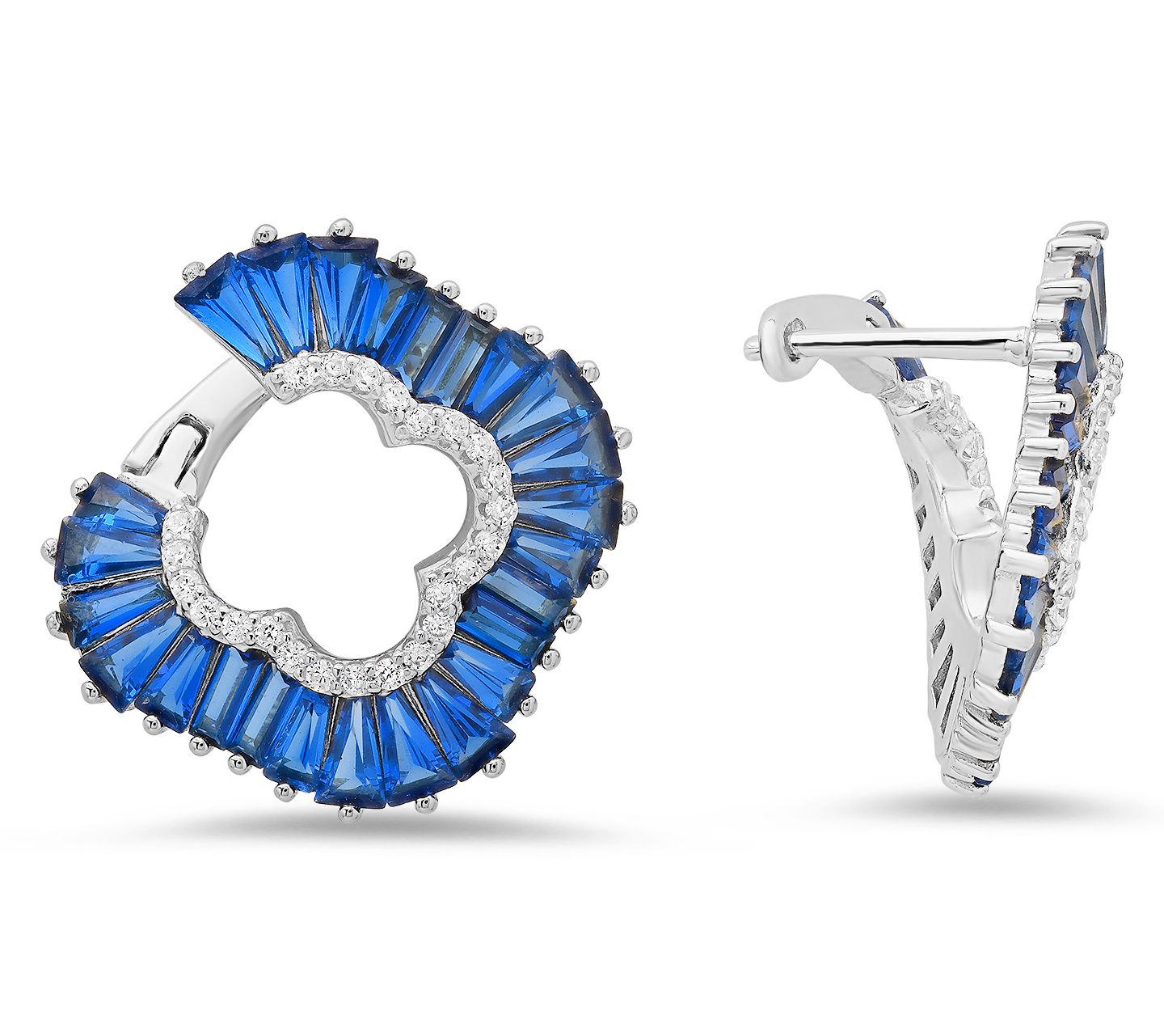 Diamonique Blue Clover Statement Hoop Earrings,Sterling