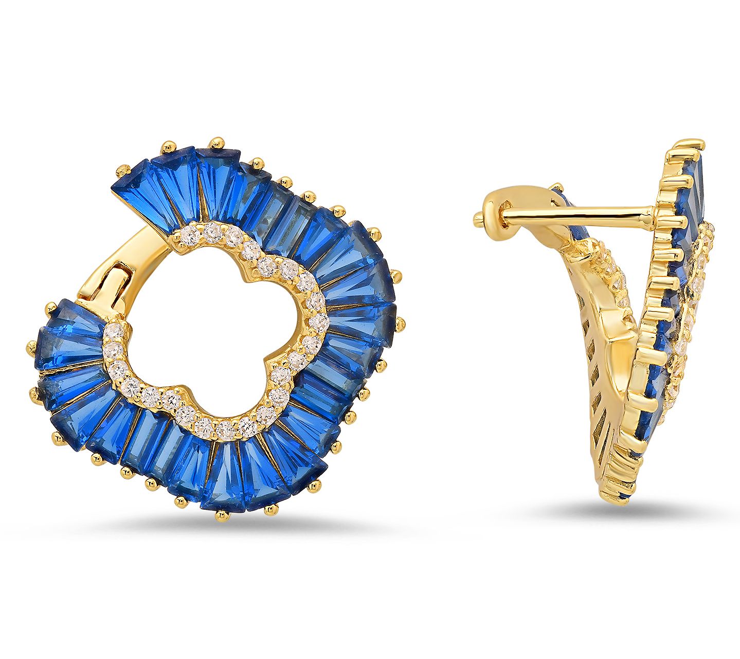 Diamonique Blue Clover Statement Hoop Earrings,Sterling