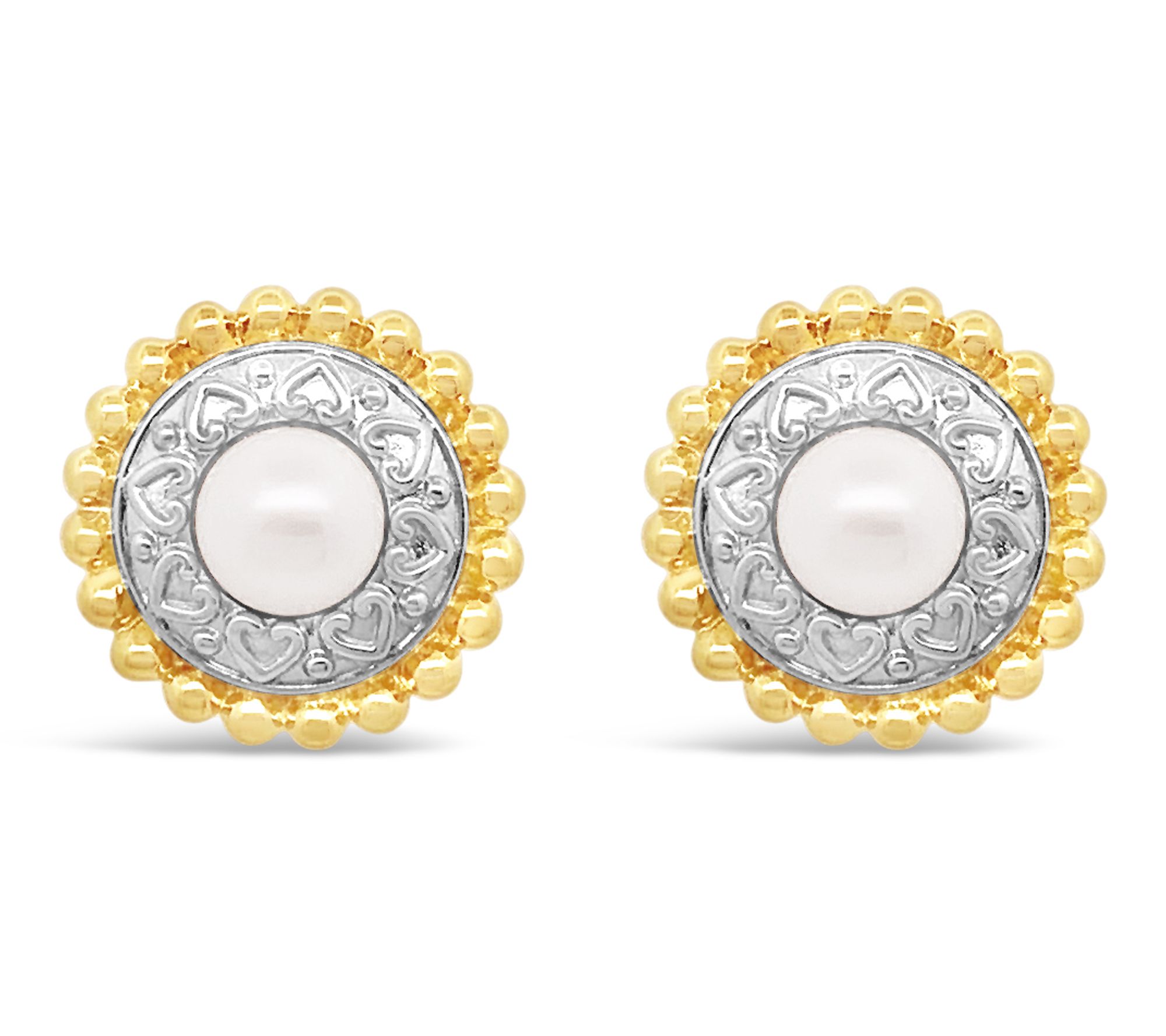 Elyse Ryan Sterling Two-Tone Cultured Pearl Button Earrings