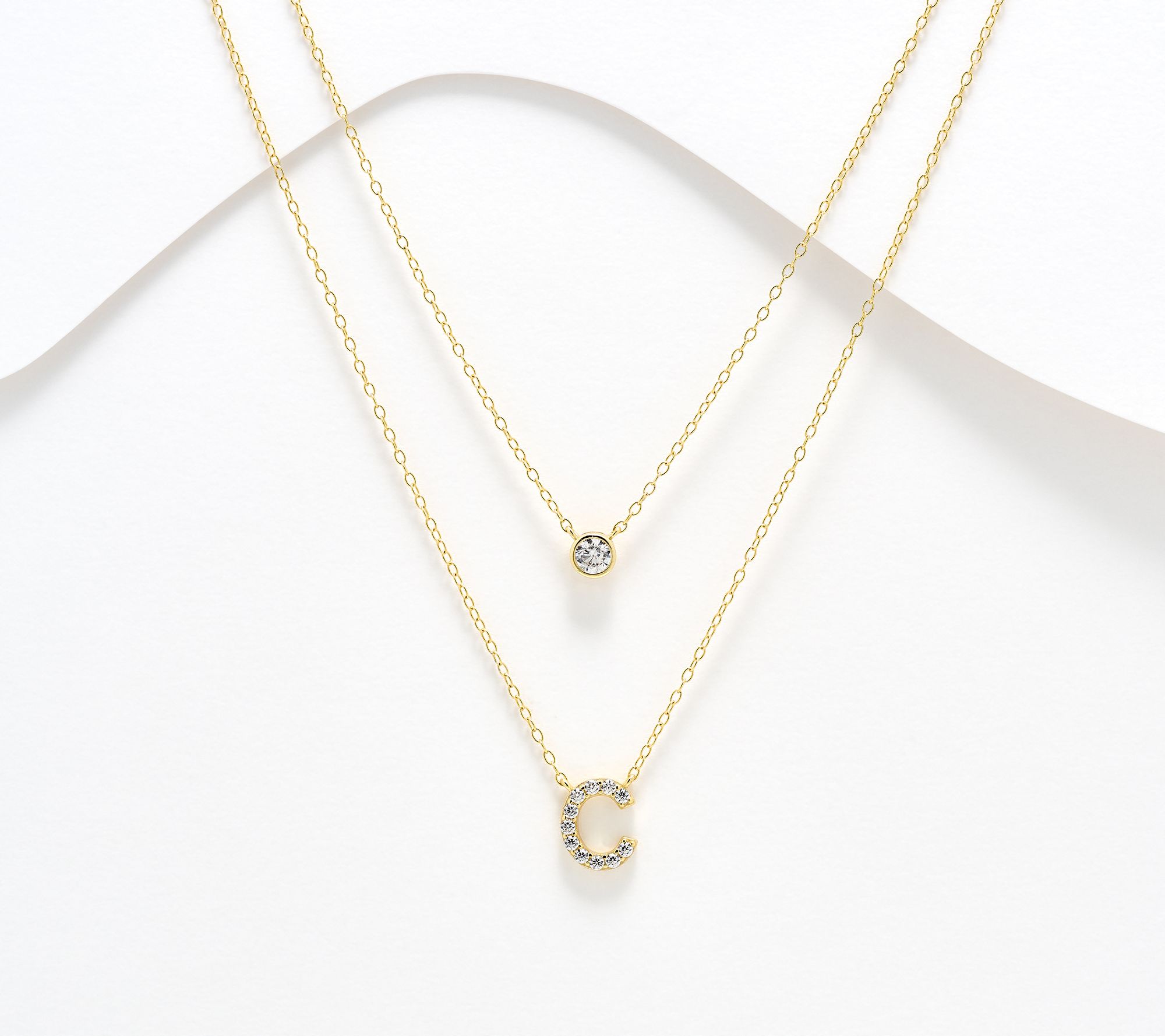 Diamonique 14K Gold Plated Initial Necklace with Gift Box