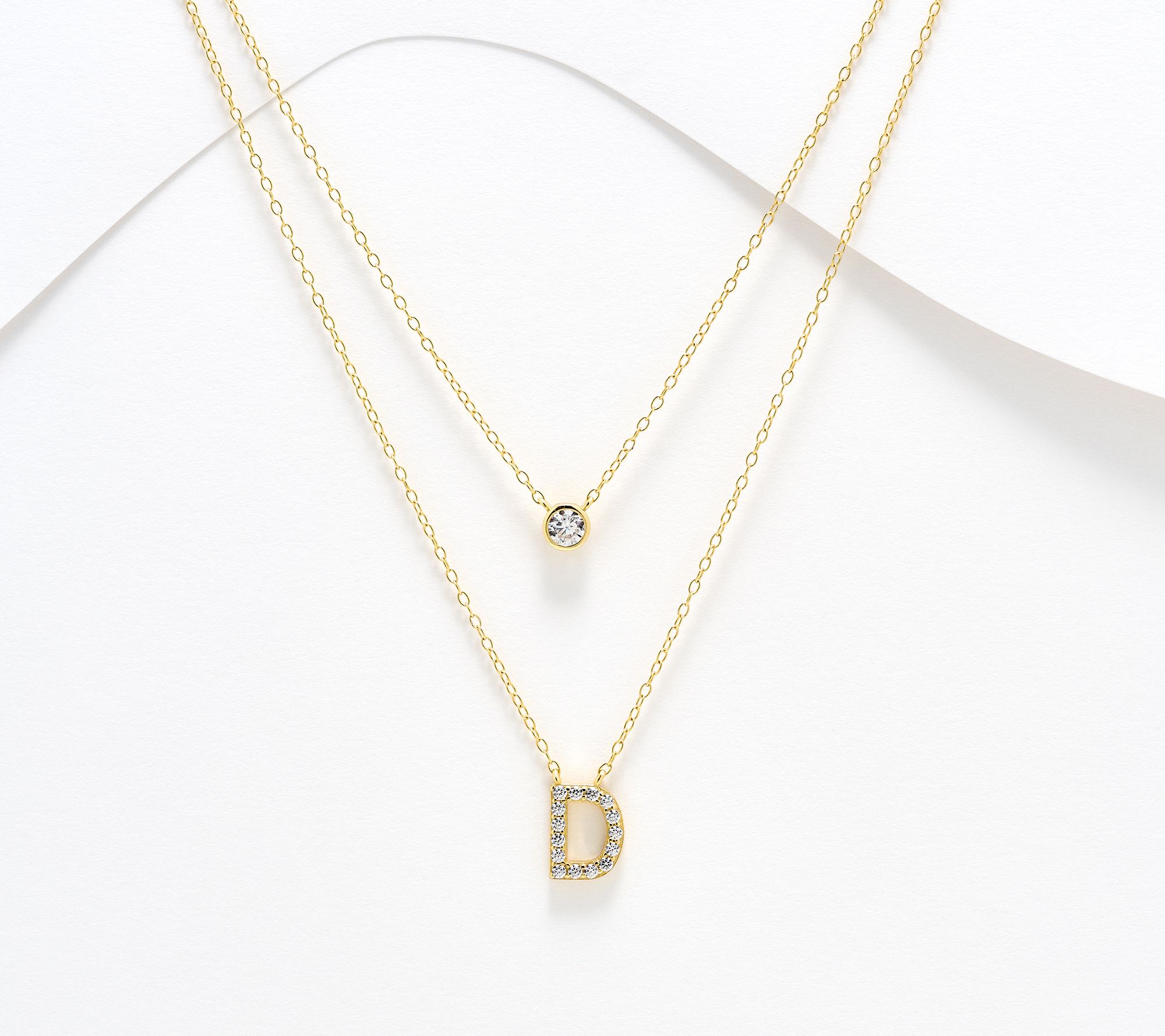 Diamonique 14K Gold Plated Initial Necklace with Gift Box