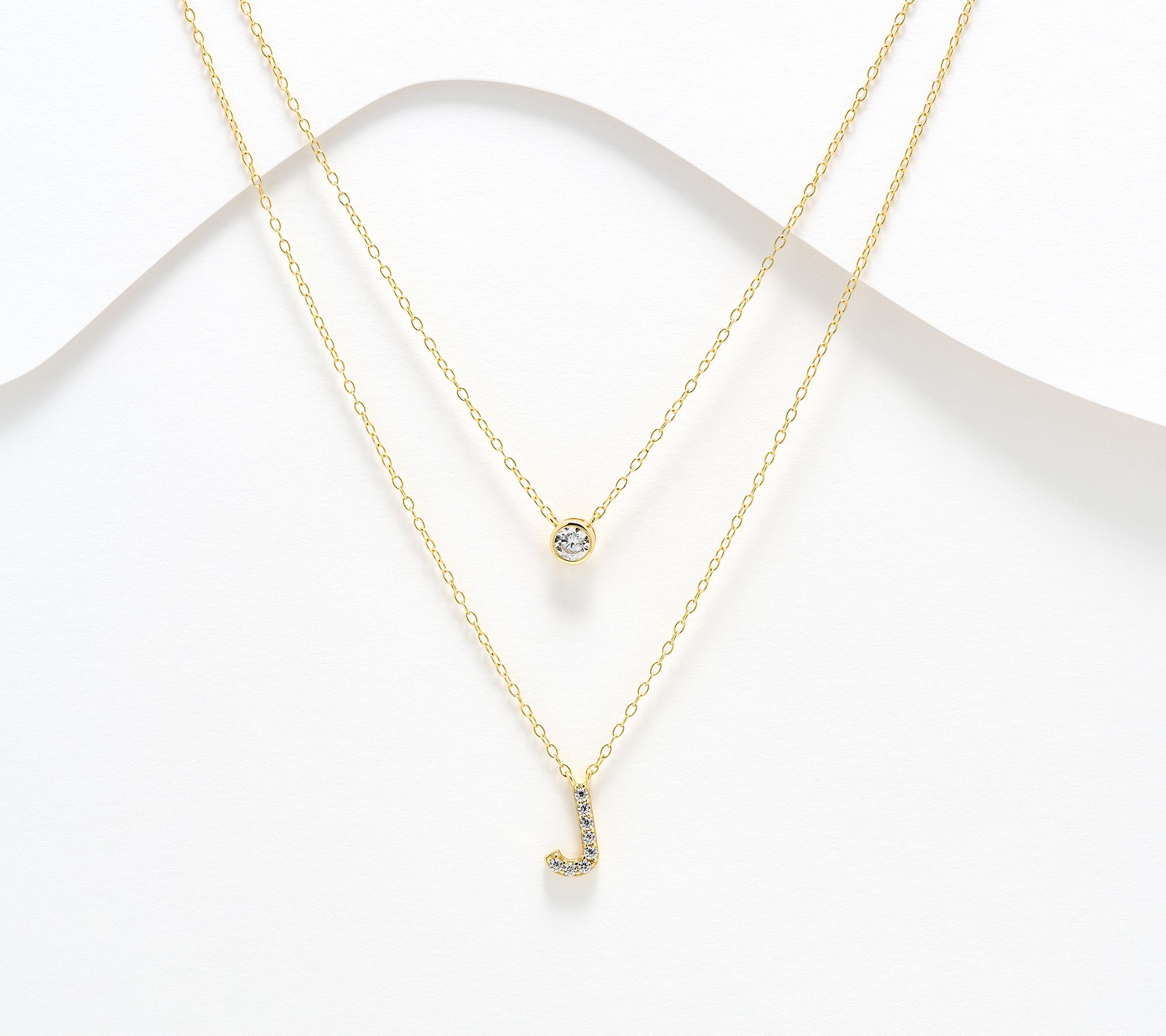 Diamonique 14K Gold Plated Initial Necklace with Gift Box