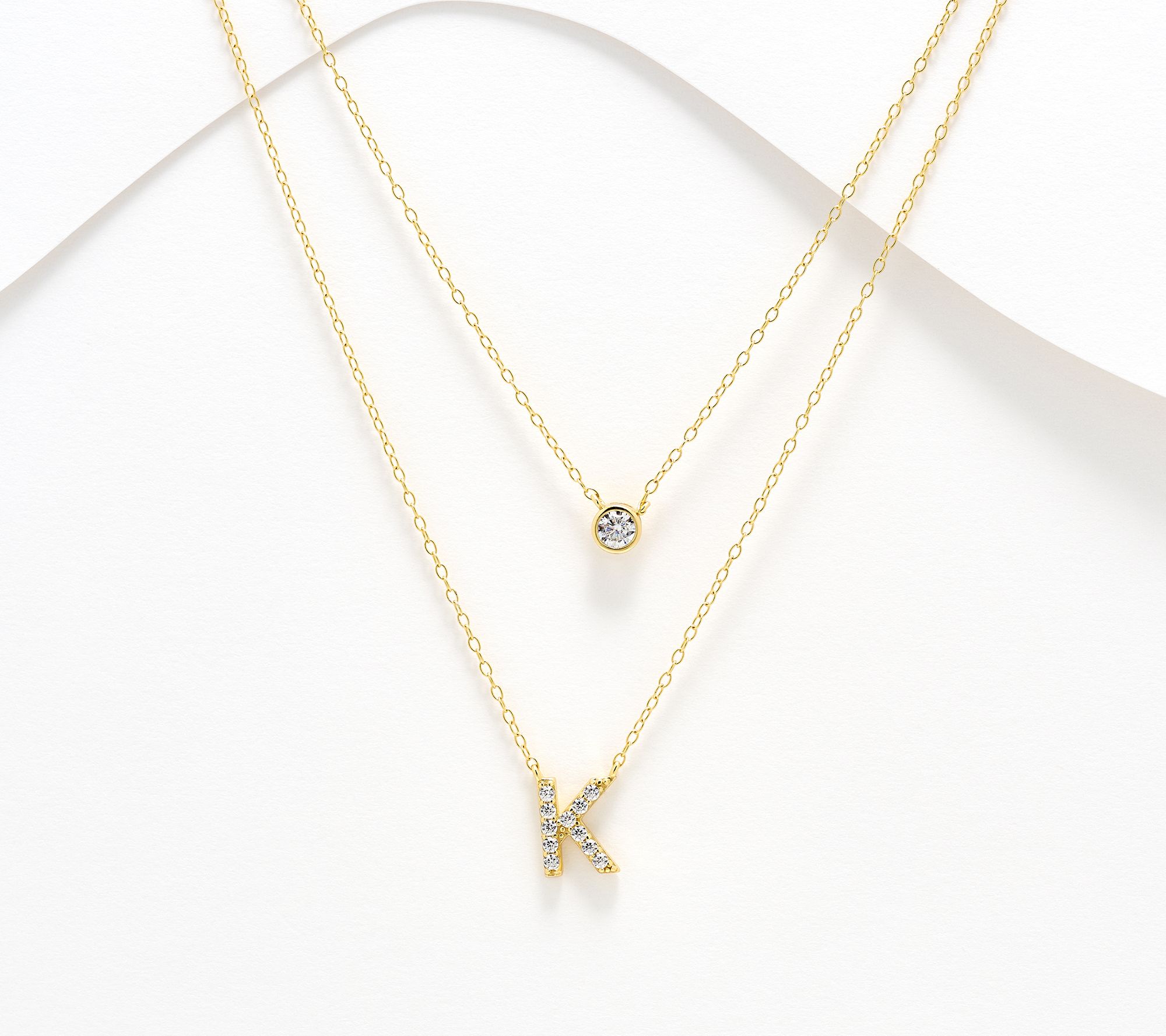 Diamonique 14K Gold Plated Initial Necklace with Gift Box