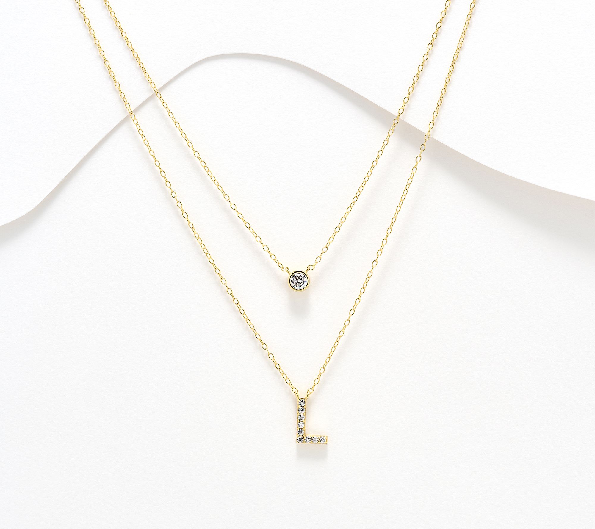 Diamonique 14K Gold Plated Initial Necklace with Gift Box