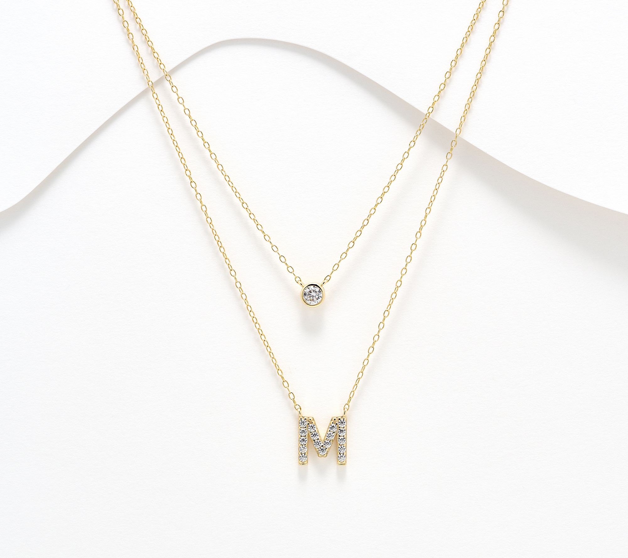 Diamonique 14K Gold Plated Initial Necklace with Gift Box