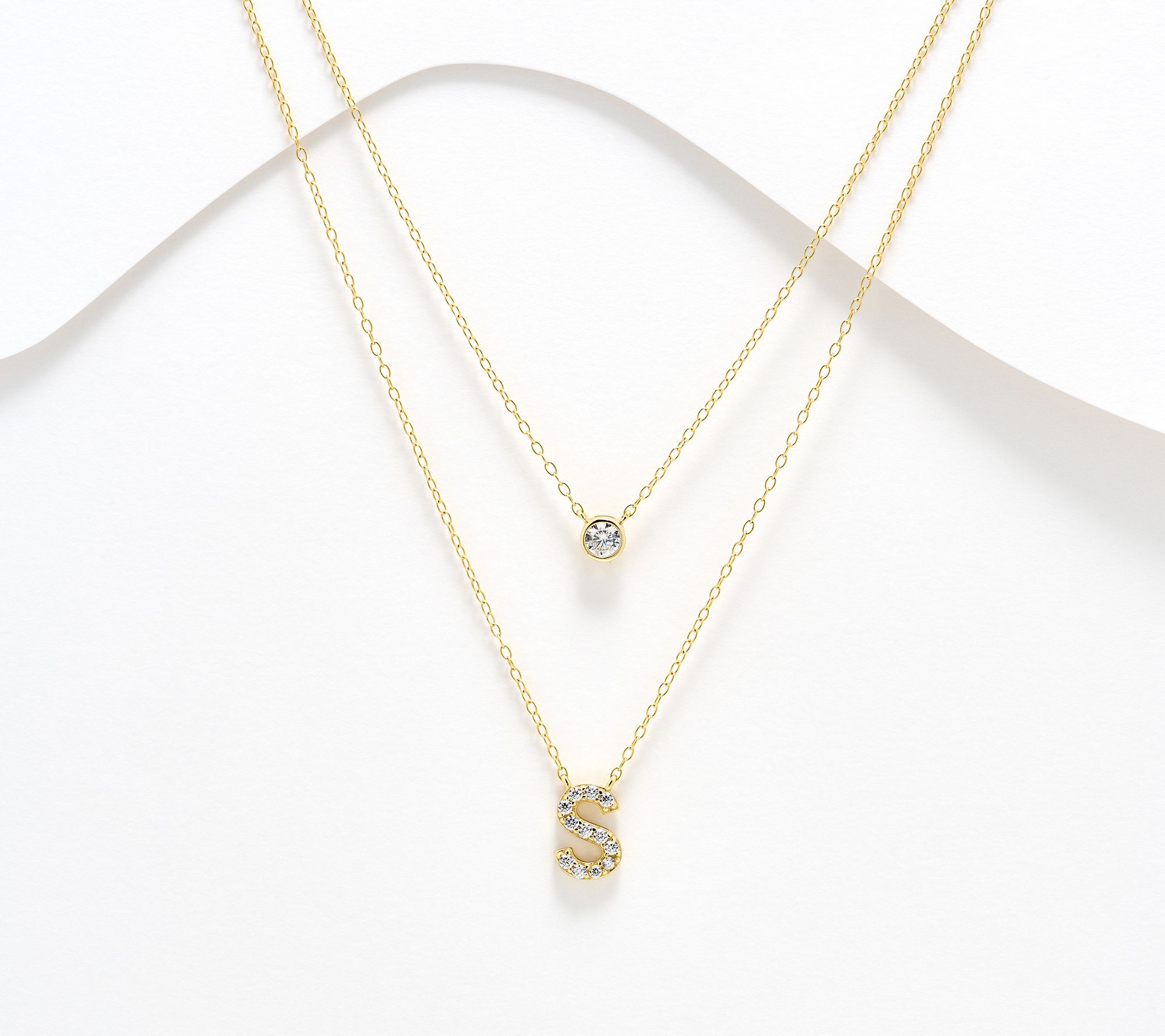 Diamonique 14K Gold Plated Initial Necklace with Gift Box