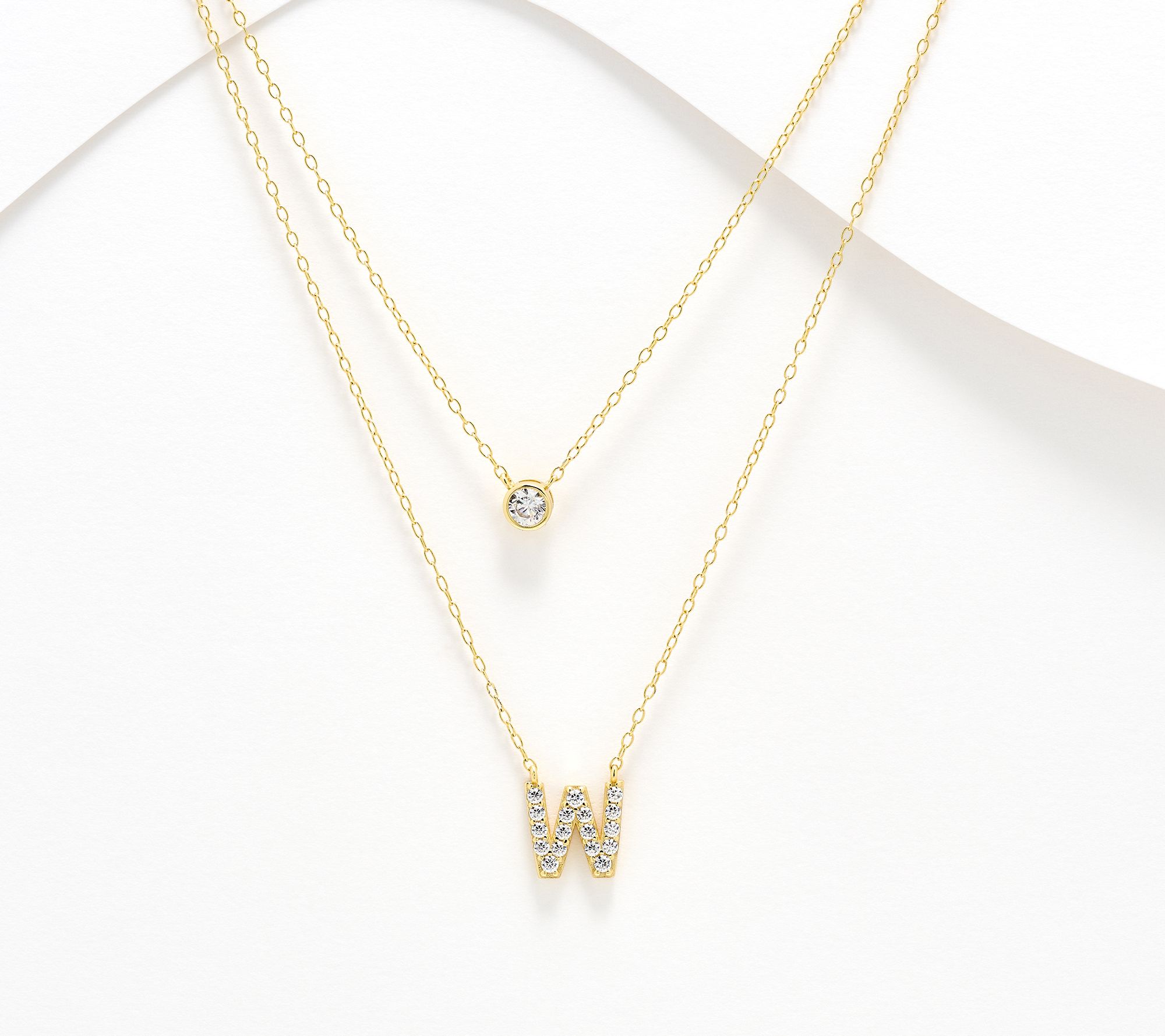 Diamonique 14K Gold Plated Initial Necklace with Gift Box