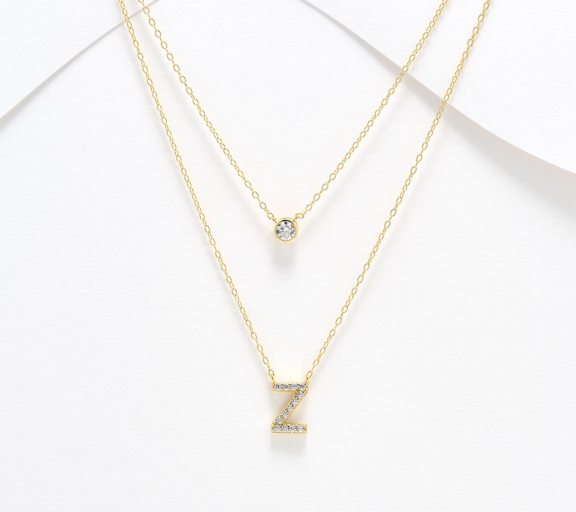 Diamonique 14K Gold Plated Initial Necklace with Gift Box