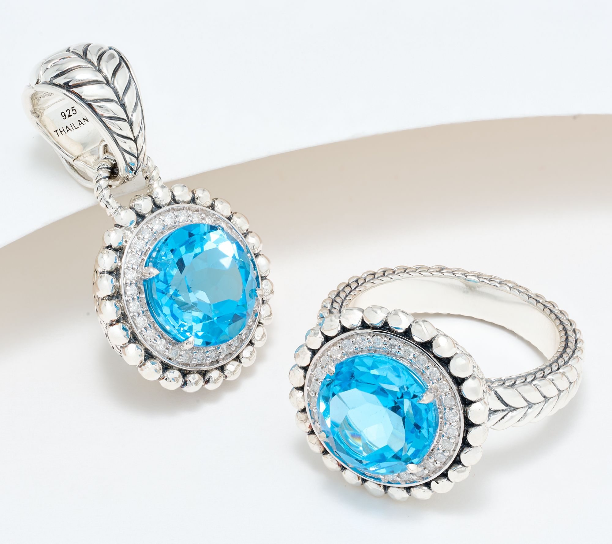 JAI Sterling Silver Gemstone Diamond Shimmer Bead Ring or