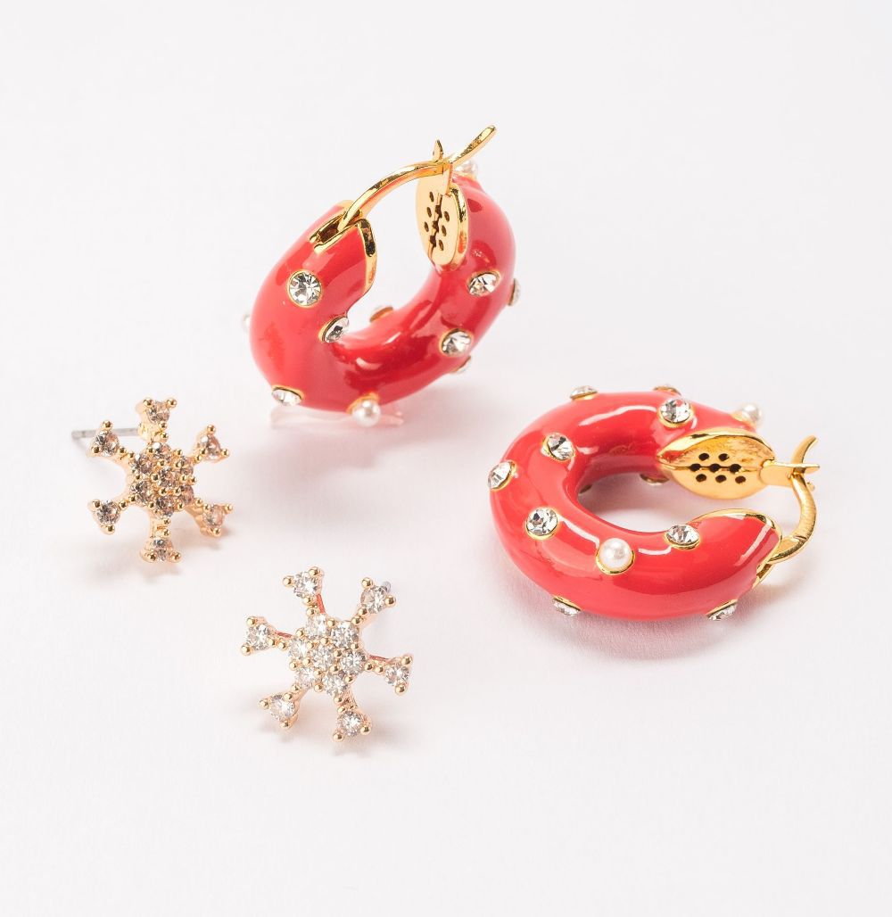 Violet & Brooks Enamel Holiday Hoop & Stud DuetEarrings