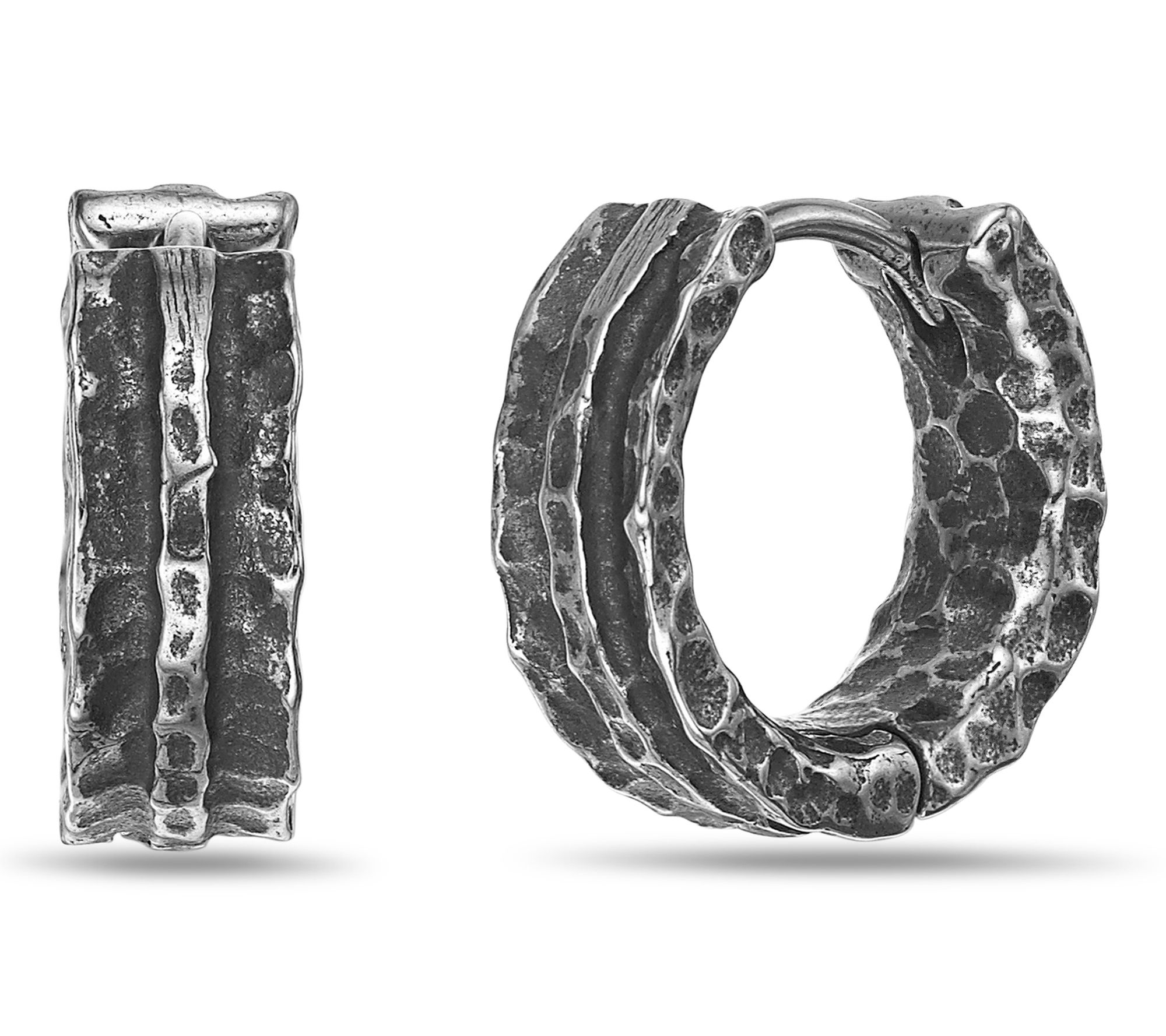 LYNX Men's Stai nless Steel Ant ique Finish Hoo p Earrings