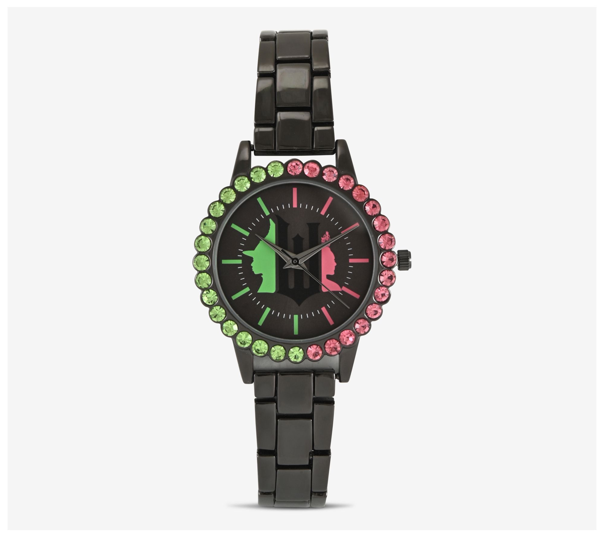 Wicked Women's Gunmetal Green & Pink Crystal Dial Watch