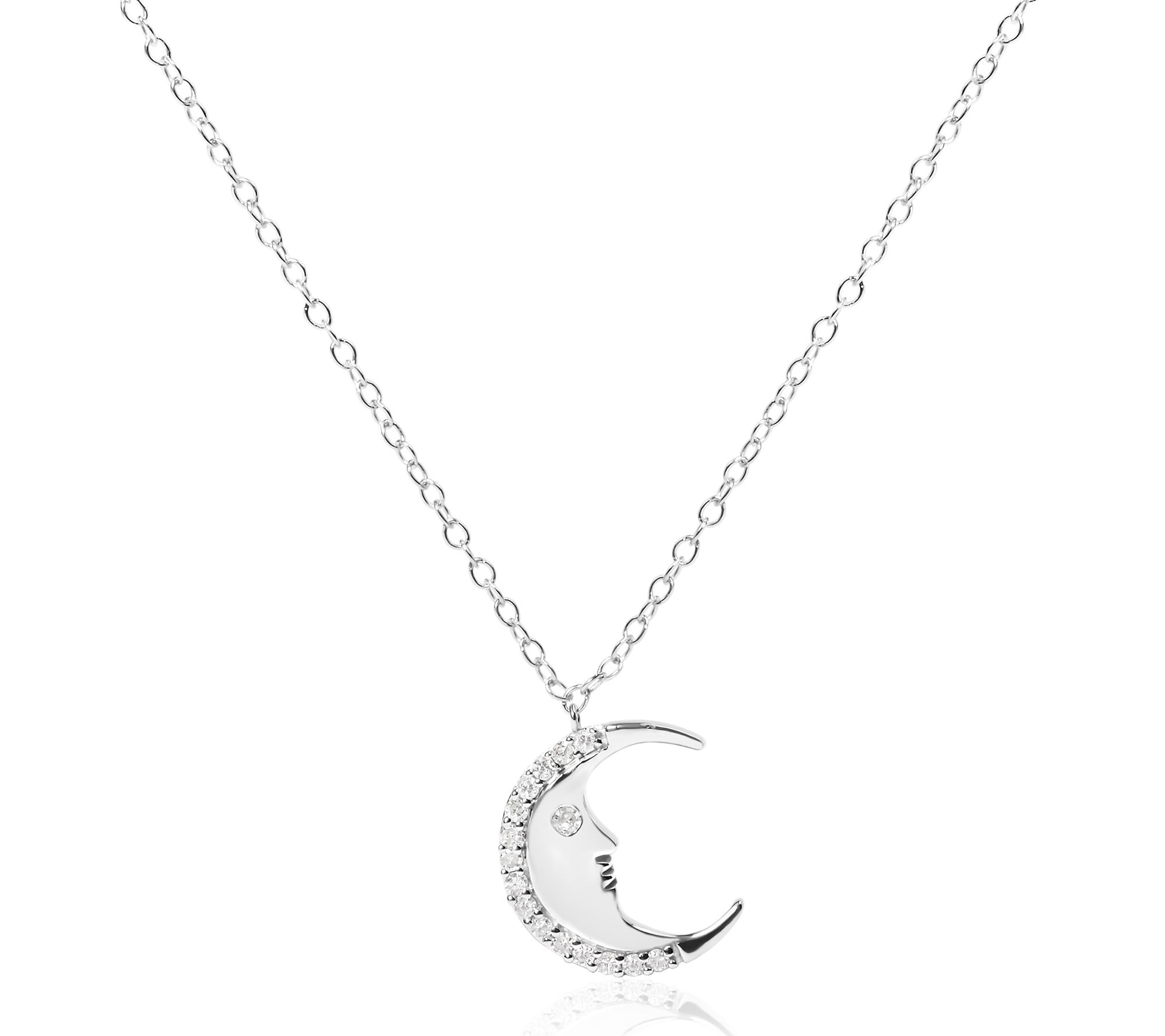 Haus of Brilliance Diamond Moon Pendant w/ Chain, Sterling