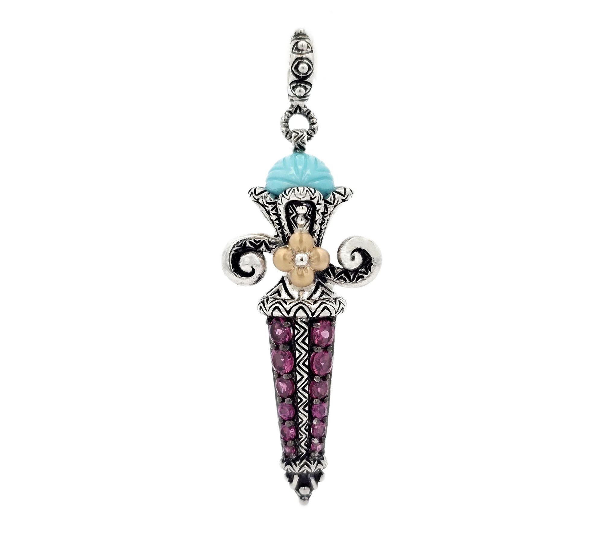  Barbara Bixby Sterling & 18K Turquoise & Rhodolite Sword Charm