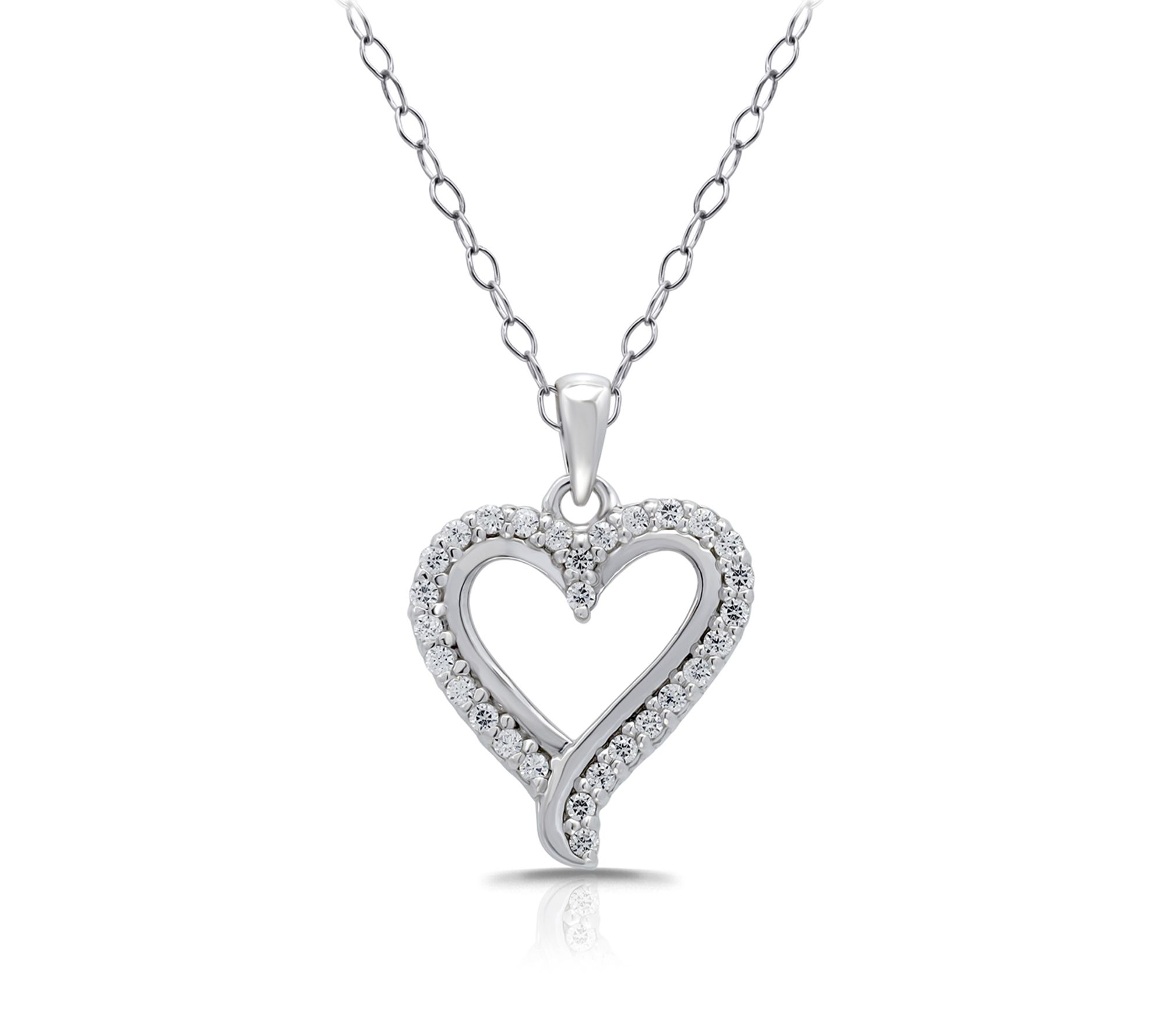 Diamonique Classic Heart Pendant w/ Chain, Sterling