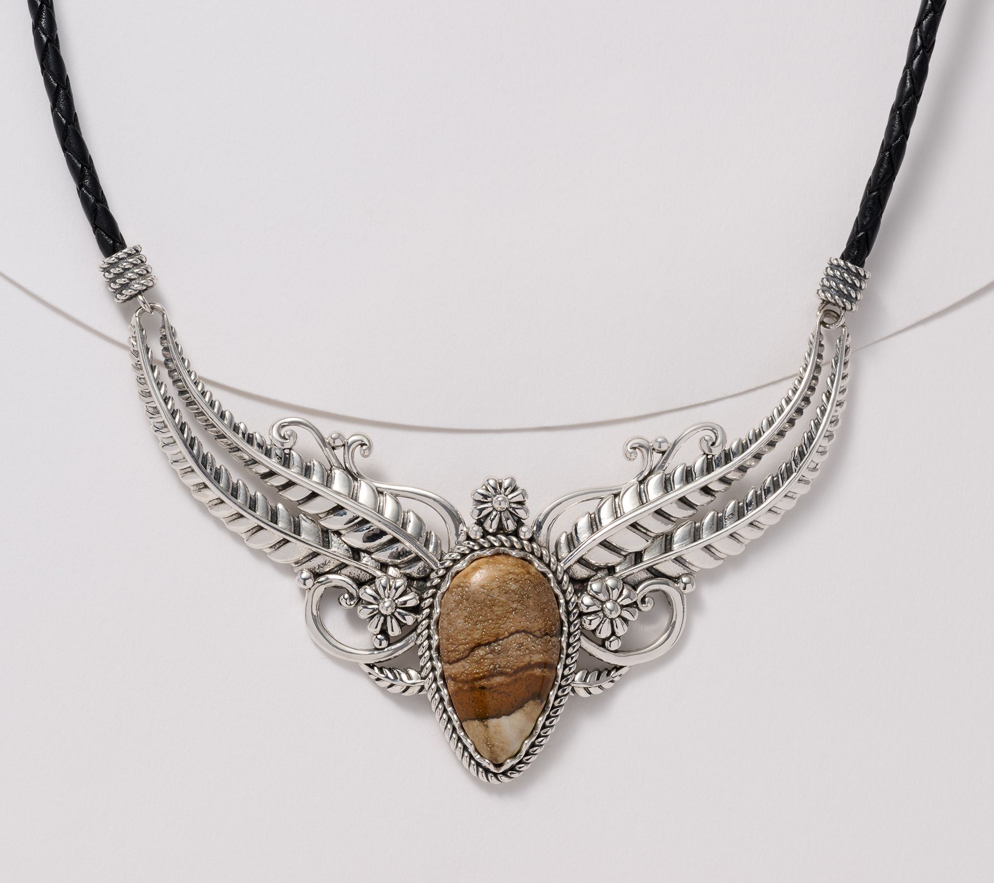 American West Sterling & Leather Pear Gemstone Necklace