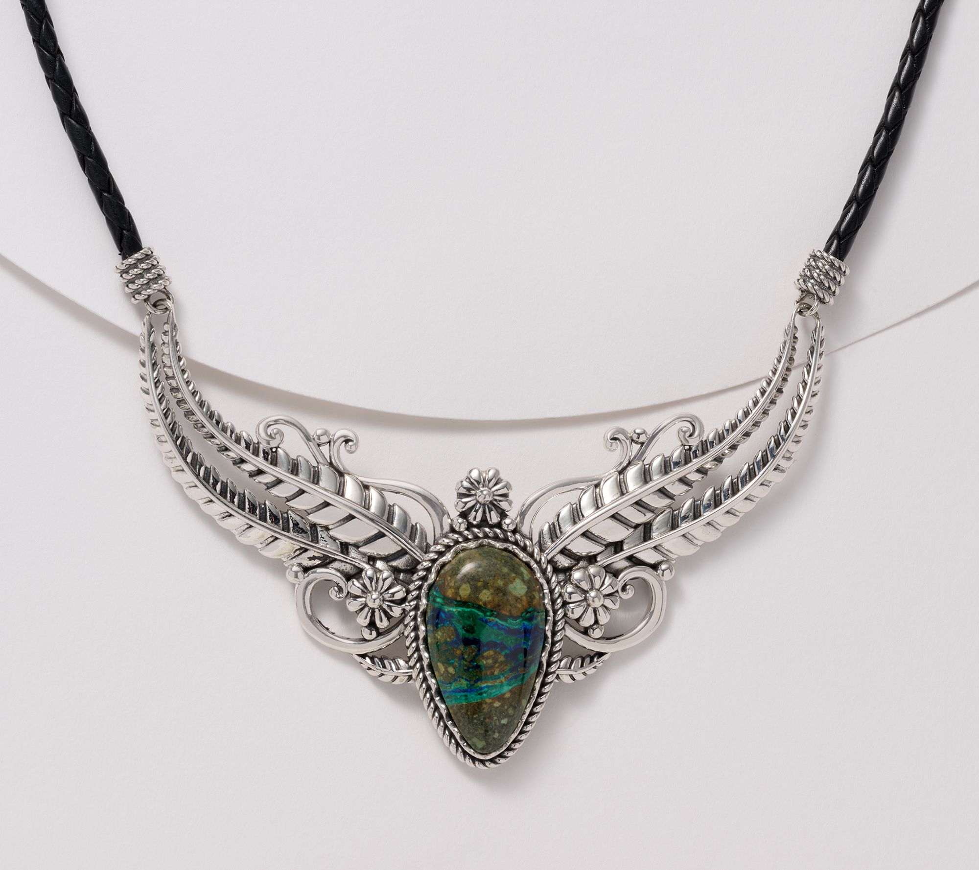 American West Sterling & Leather Pear Gemstone Necklace