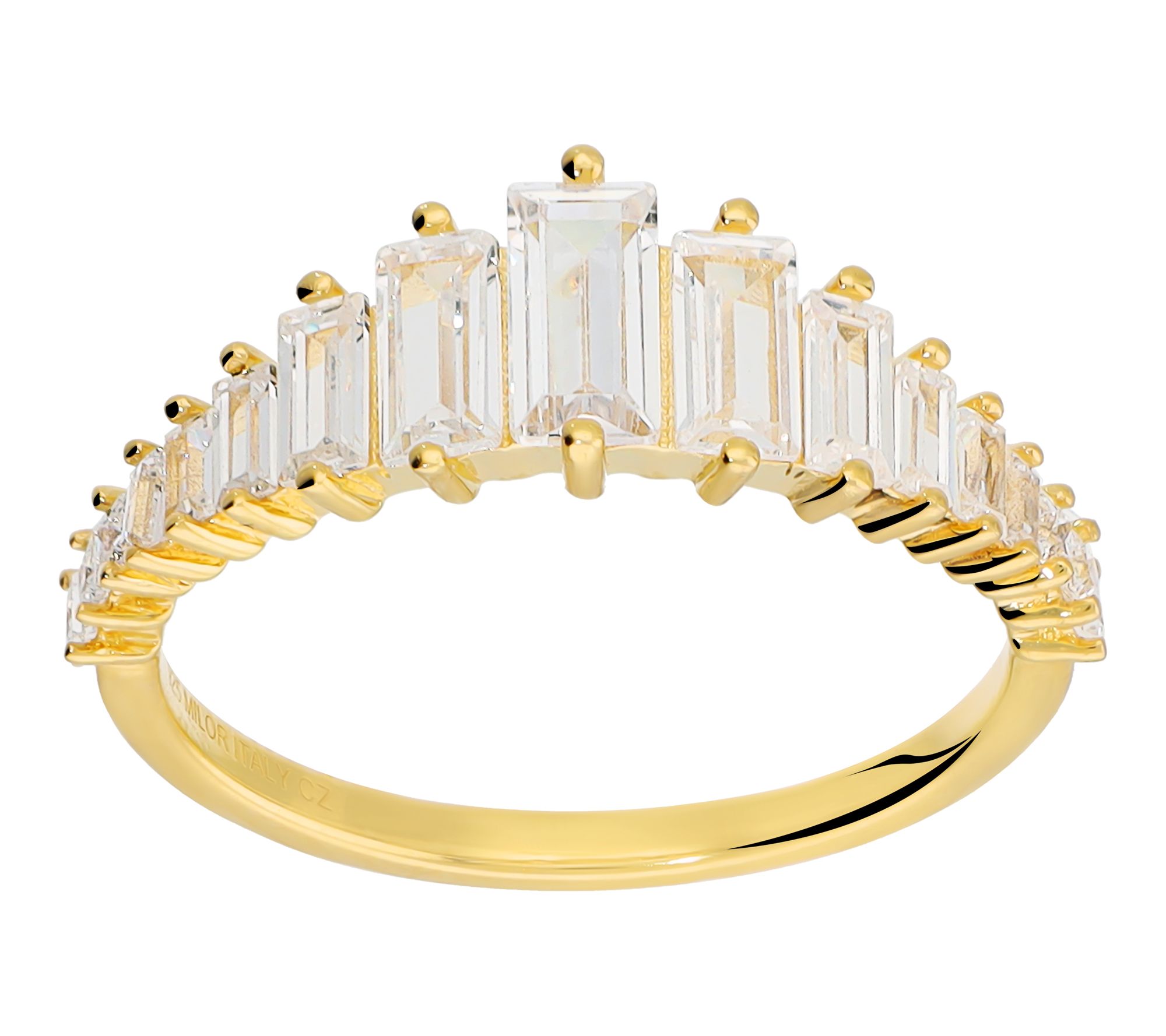 Diamonique Graduated Baguette Ring, 14K Gold Plated