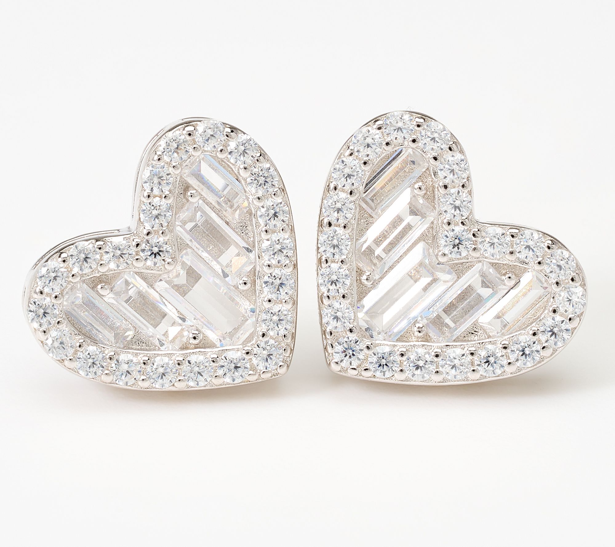 Diamonique Italia Art Deco Heart Stud Earrings, Sterling Silver