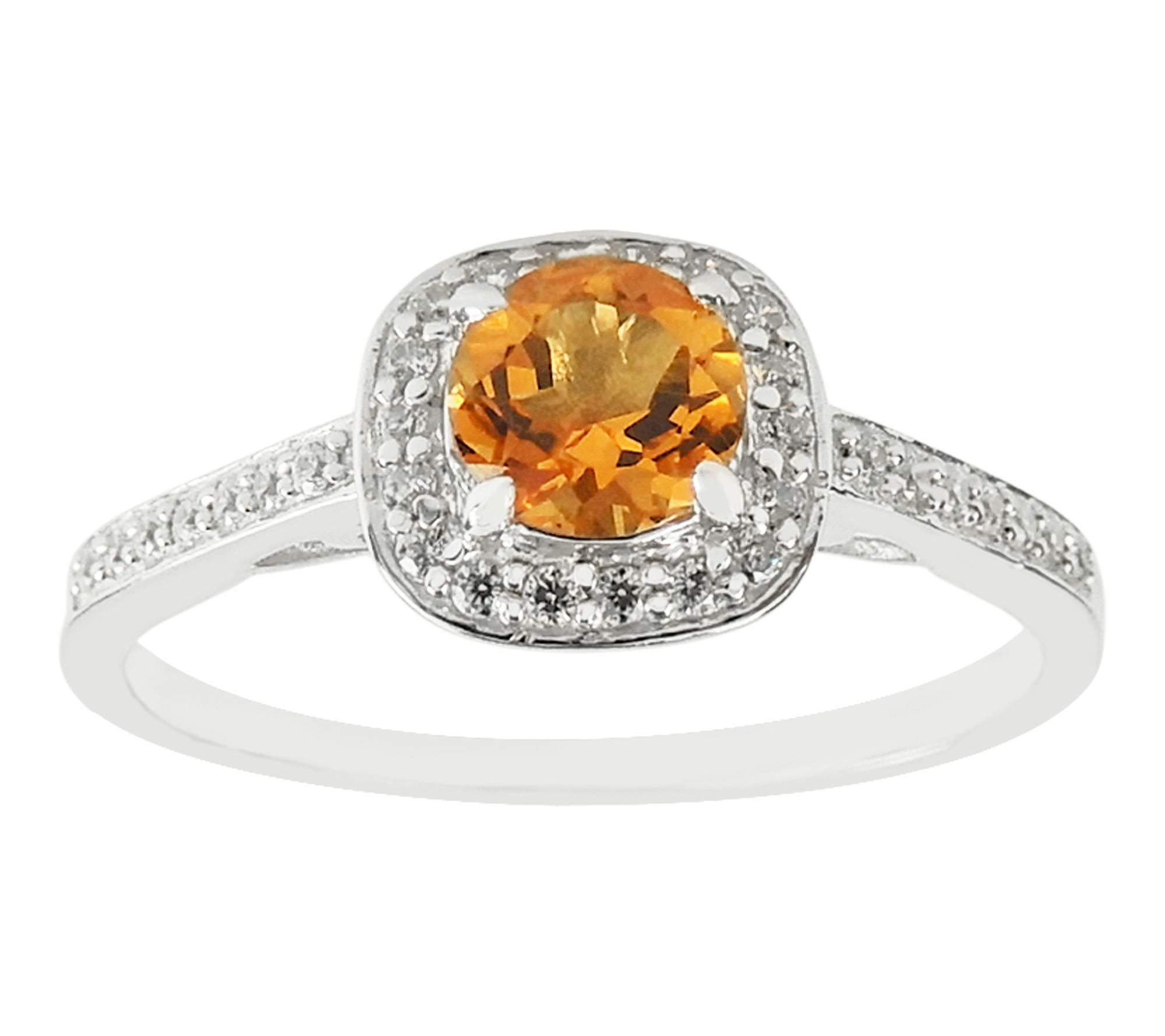 Diamonique & Citrine Center Design Halo Ring, Sterling Silver