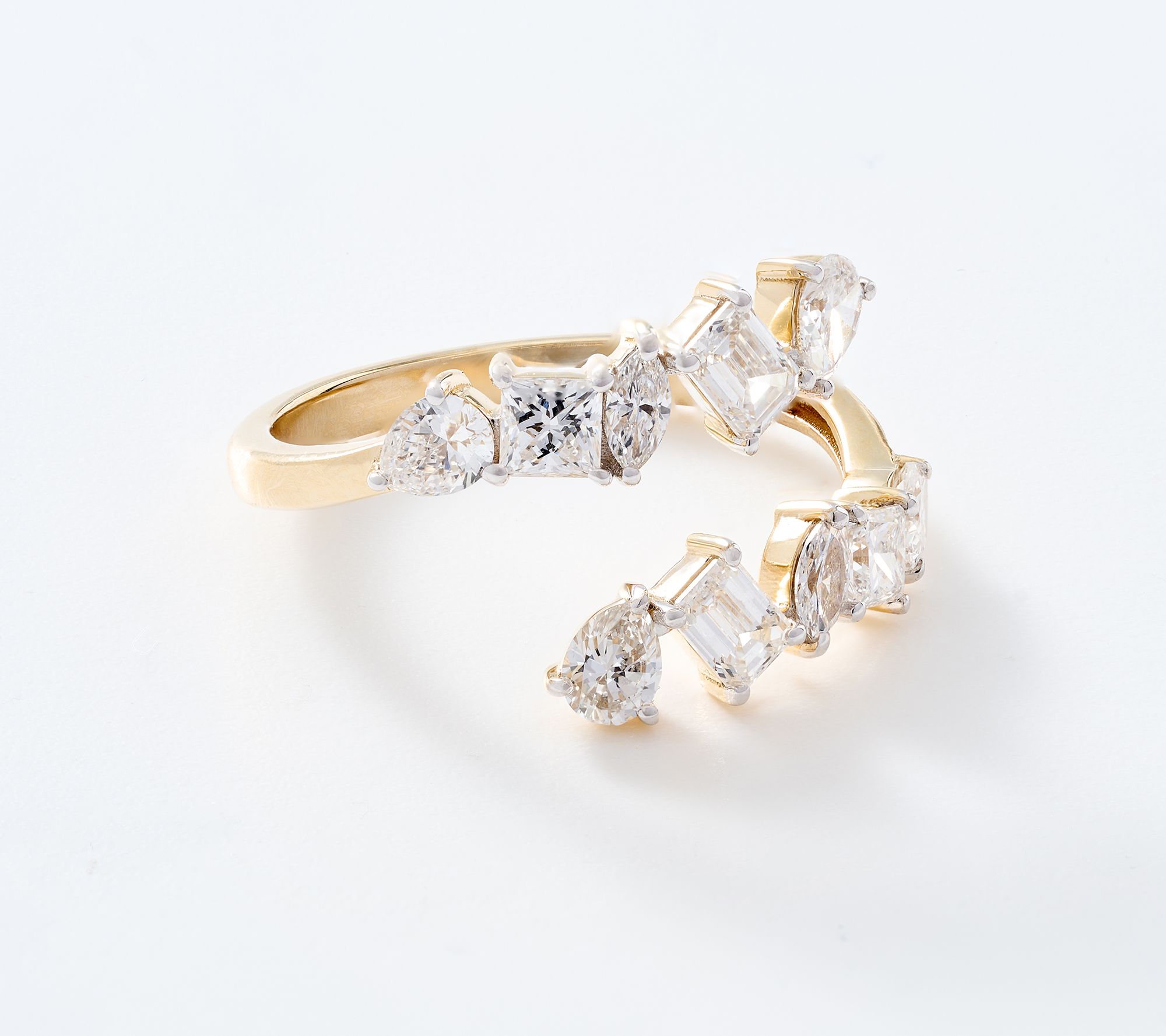 Fire Light Lab Grown Diamonds 1.24 cttw Mixed Cut Bypass Ring, 14k Gold