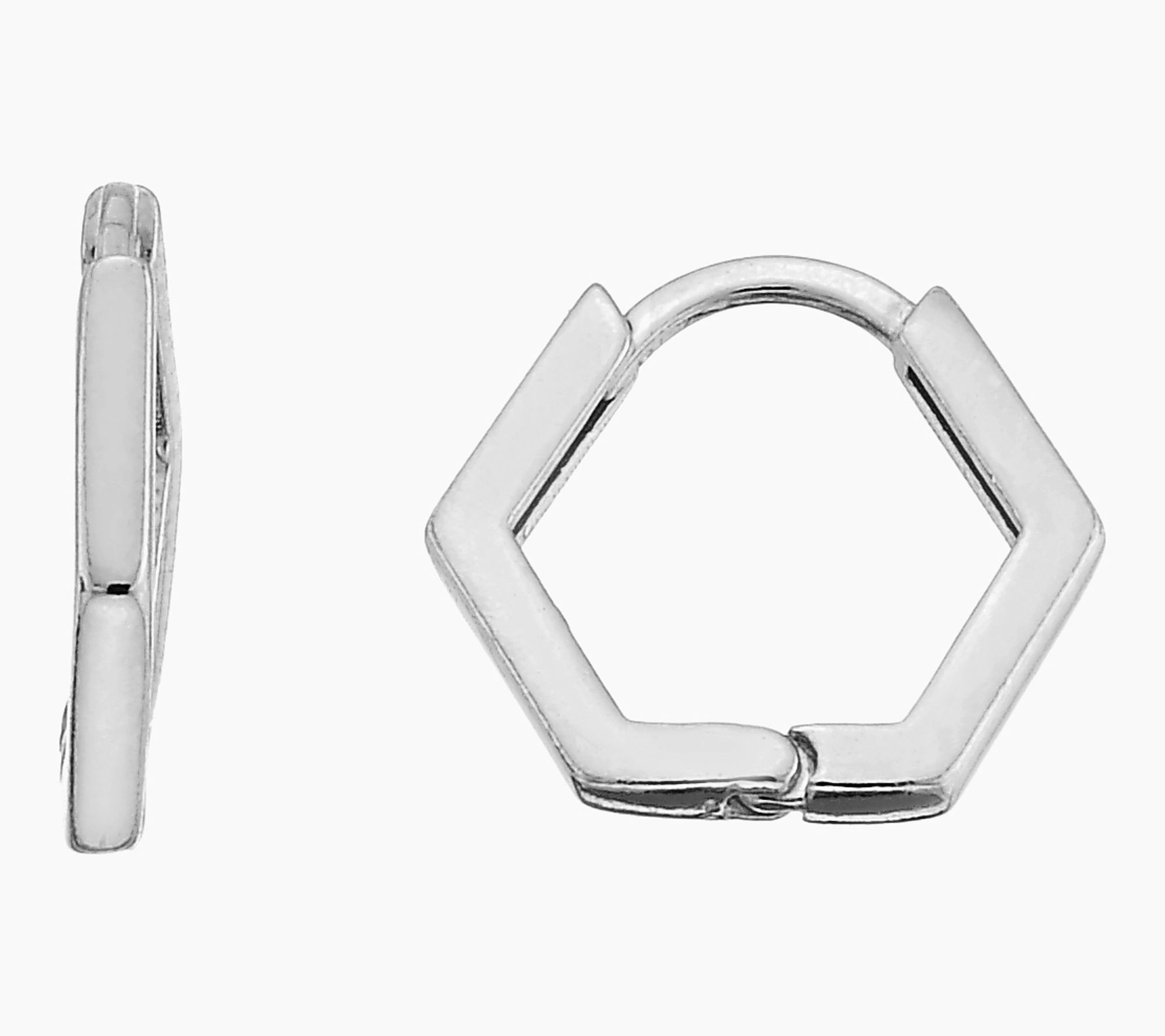 Silver Style Geometric Huggie Hoop Earrings,  Sterling