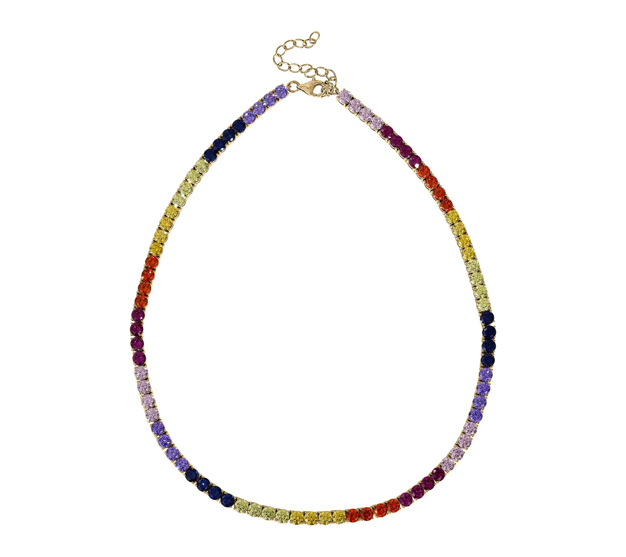 Diamonique Rainbow Tennis Necklace, 14K Gold Plated