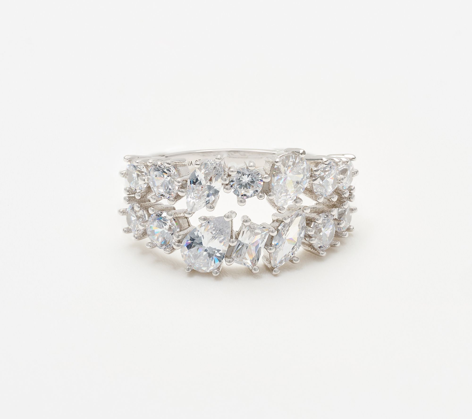 "As Is" Diamonique Classics Fancy Cut Double Row Band Ring
