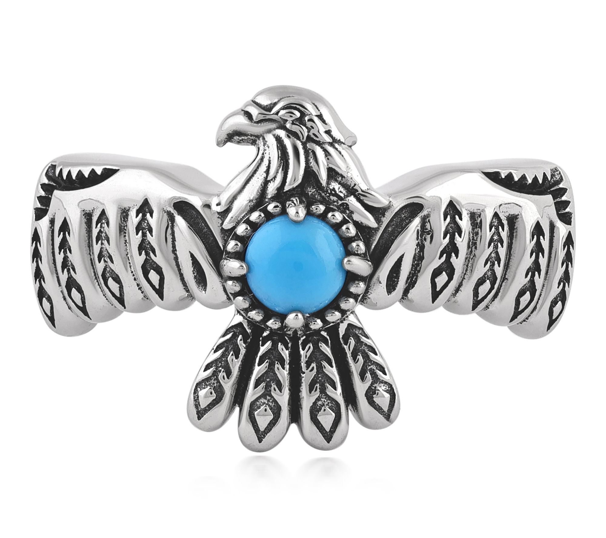 American West Sterling Silver Round Gemstone Ea gle Ring