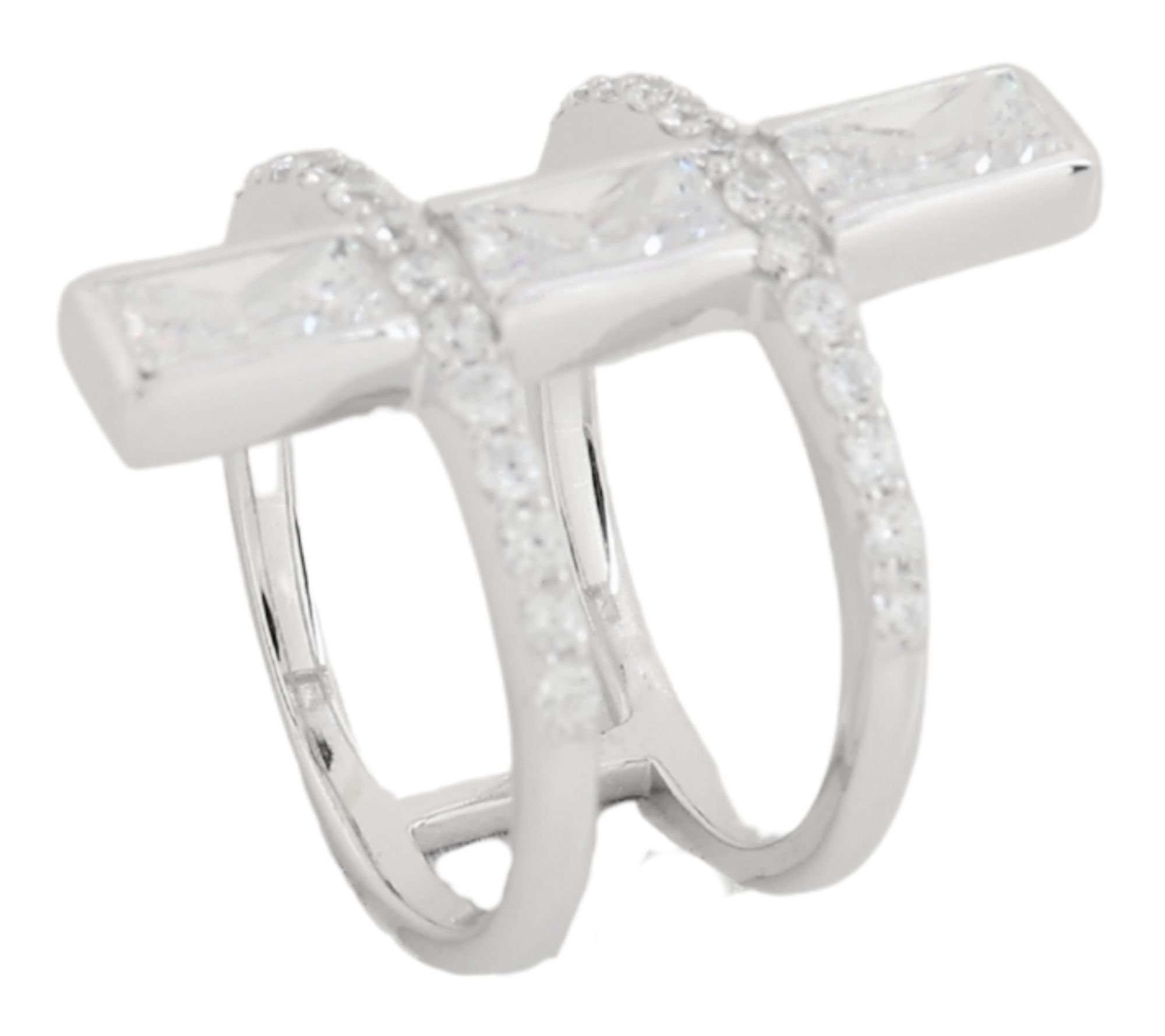 Diamonique Bar Double Band Ring, Sterling Silver