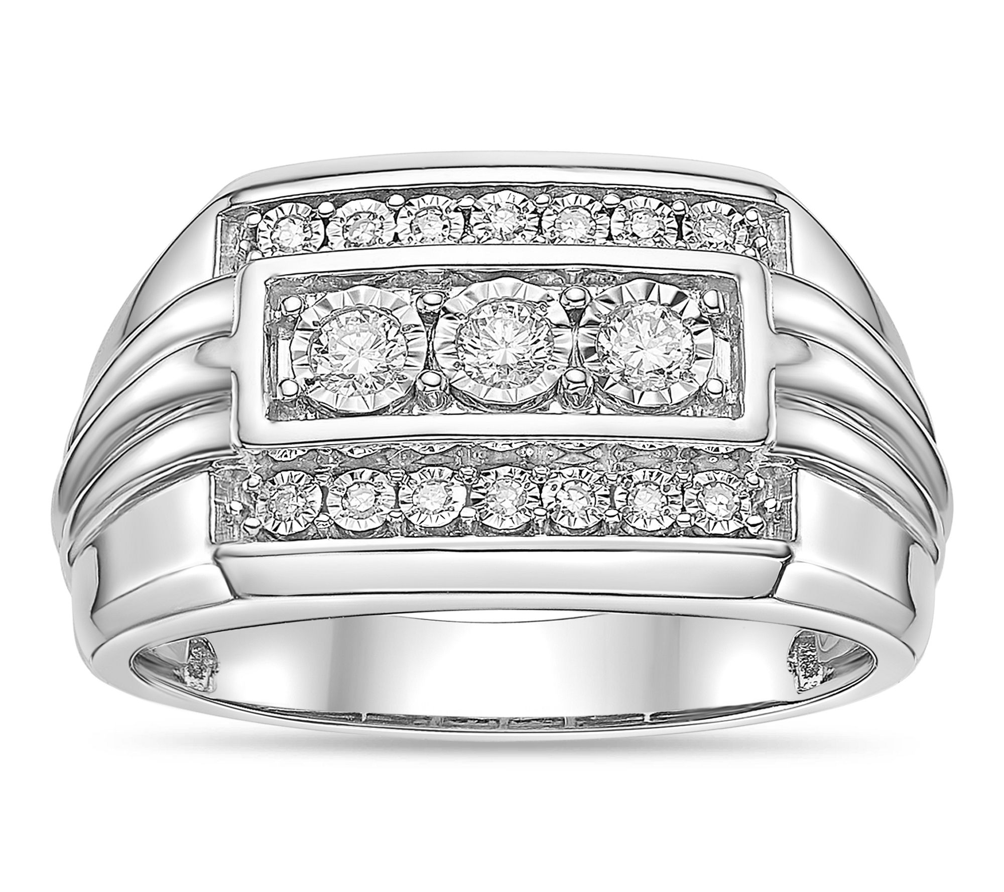 LYNX Men's Sterling Silver Multi -Row Lab-Grown Diamond Ring
