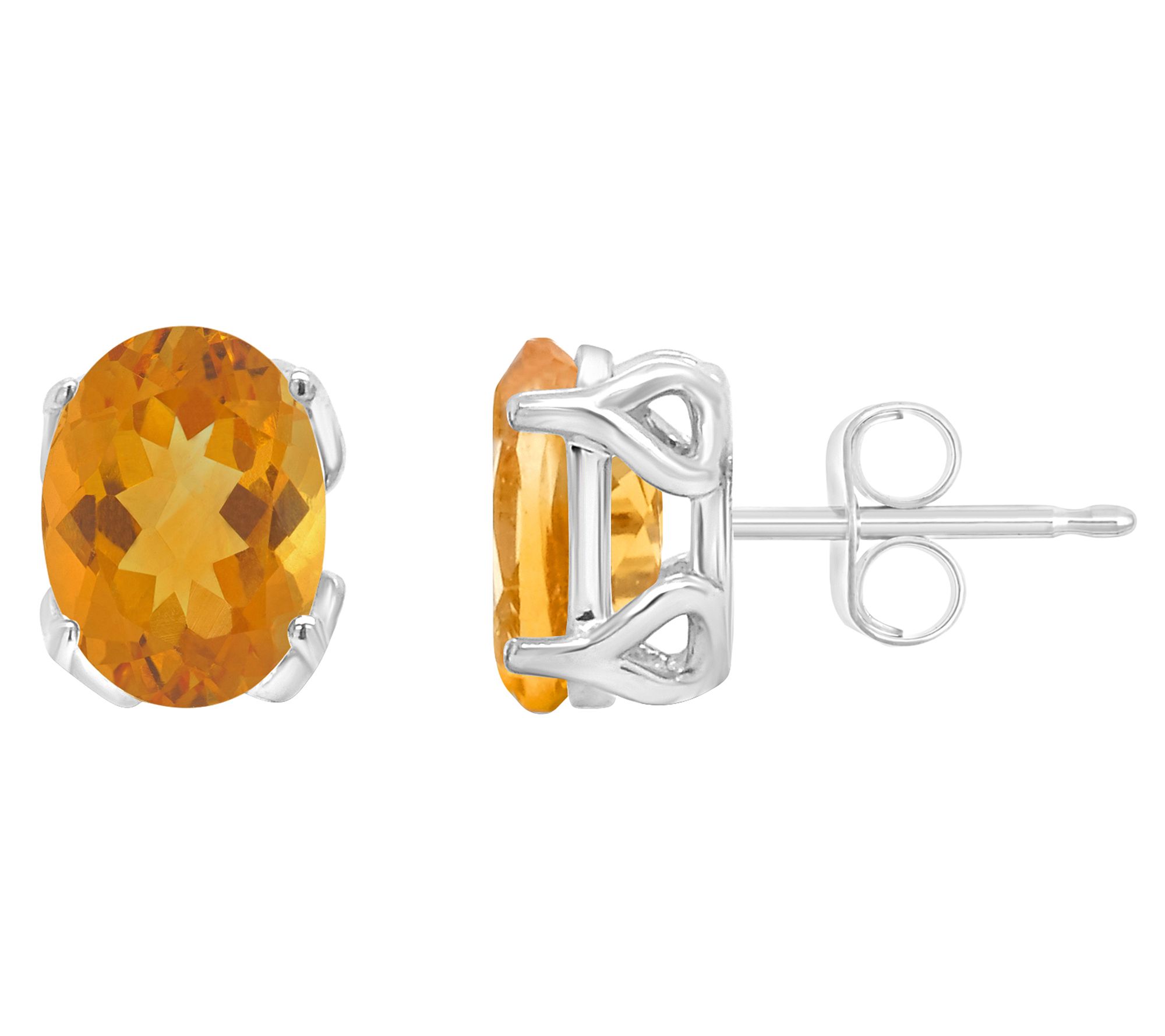 14K 8x6mm Oval Citrine Gemstone Stud Earrings