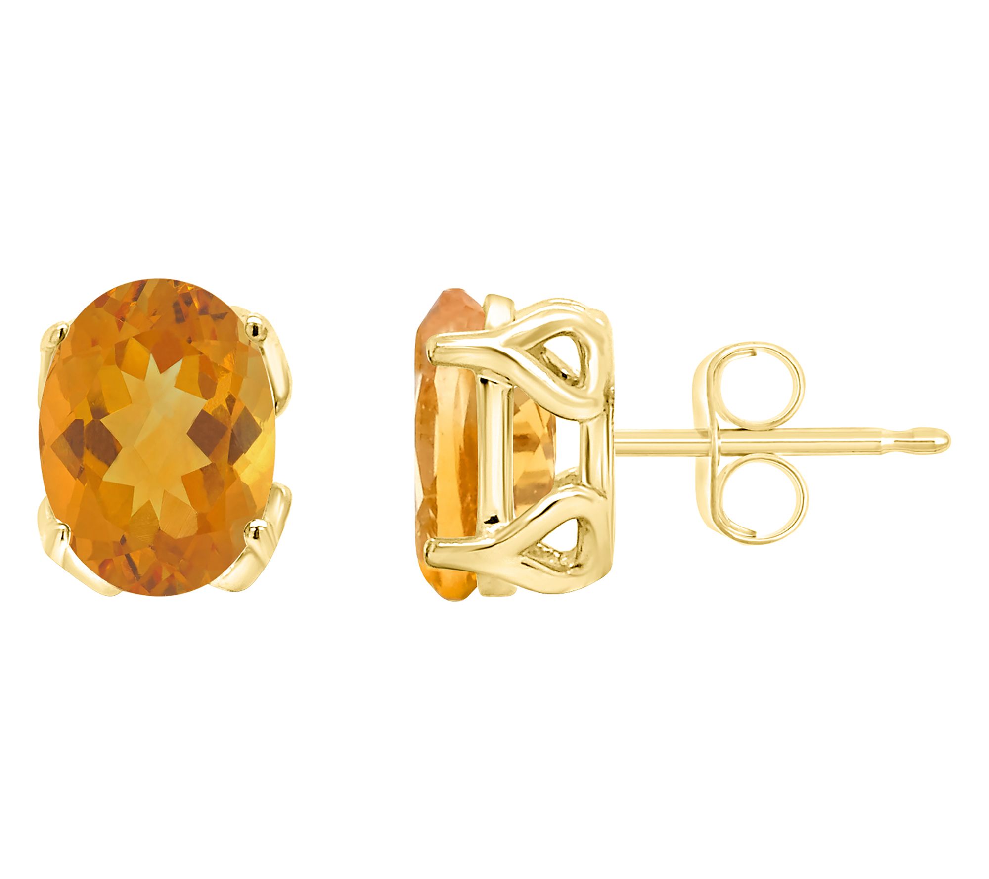 14K 8x6mm Oval Citrine Gemstone Stud Earrings