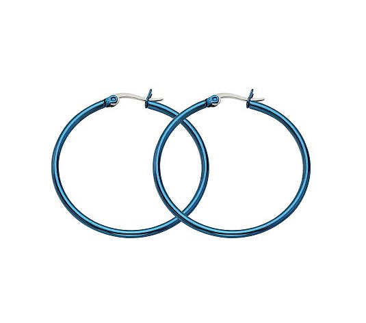 Steel by Design Blue-Plated Hoop Earrings