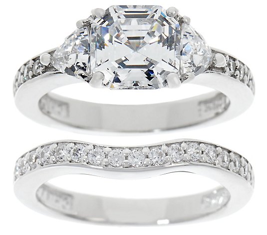 Diamonique 2.90 cttw Asscher Bridal Ring Set, Platinum Clad